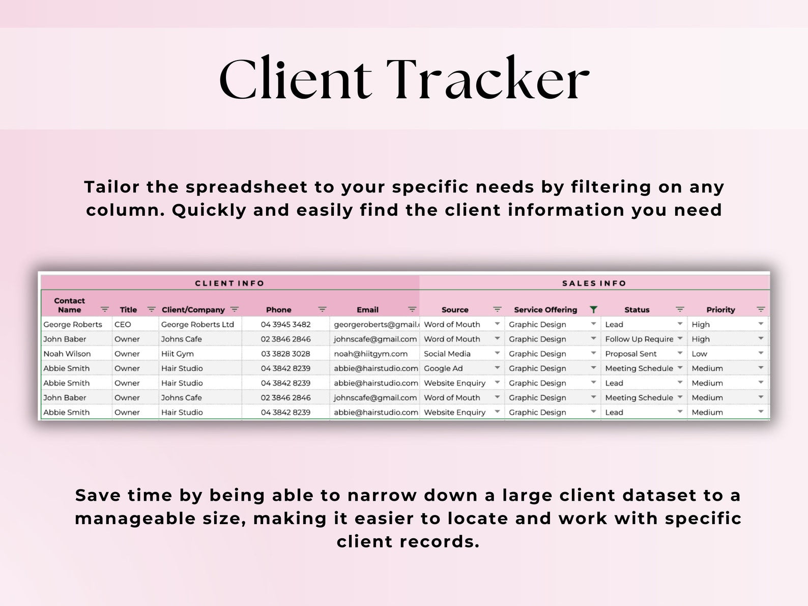 CRM Client Tracker - Small Business - Google Sheets Template