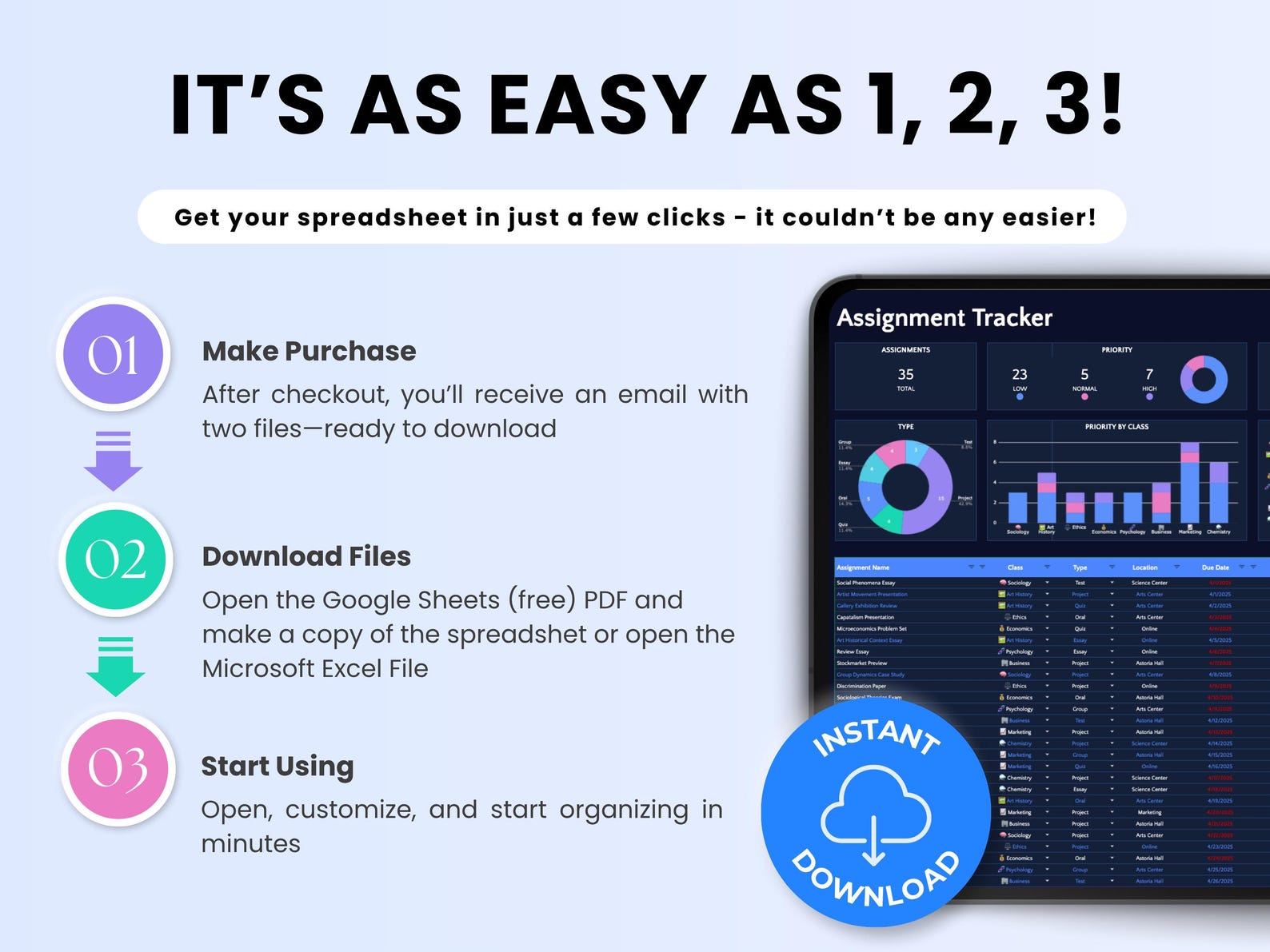 Assignment Tracker β Students β Google Sheets Template