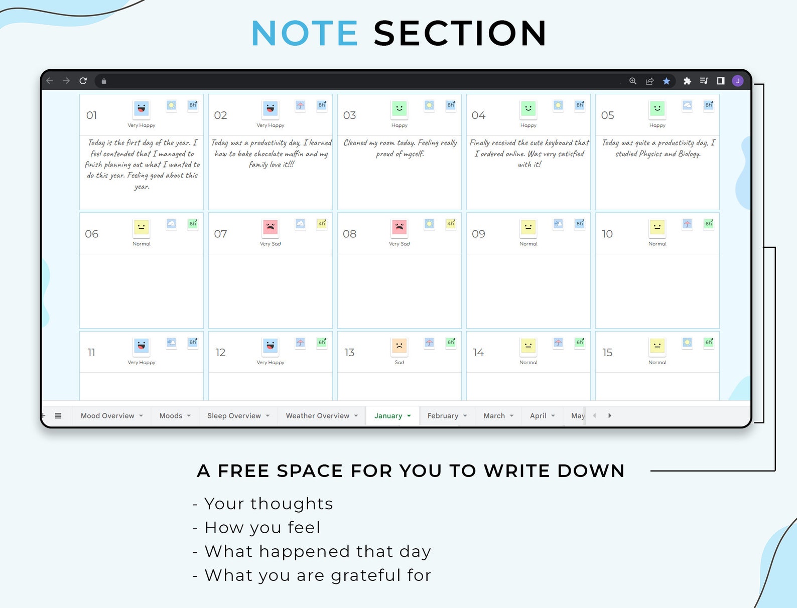Mood Tracker for Personal Wellness - Google Sheets Template