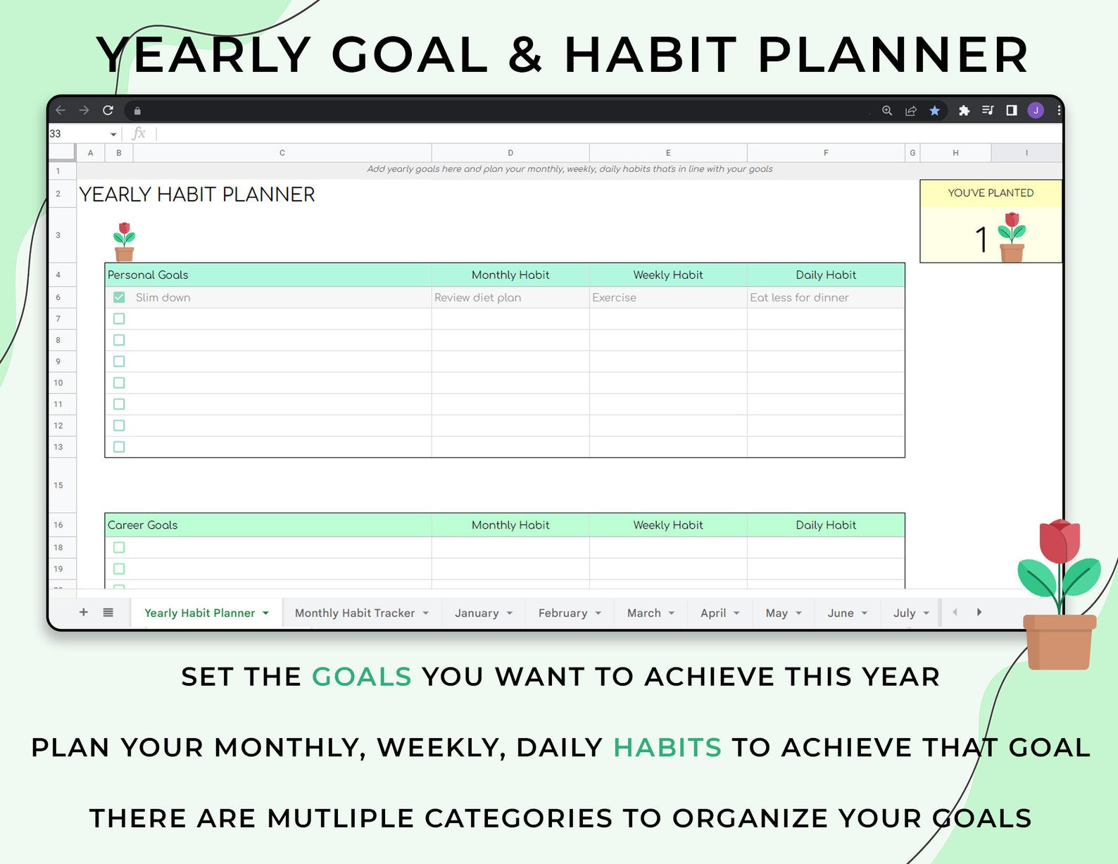 Habit Tracker - Personal Growth - Google Sheets Template
