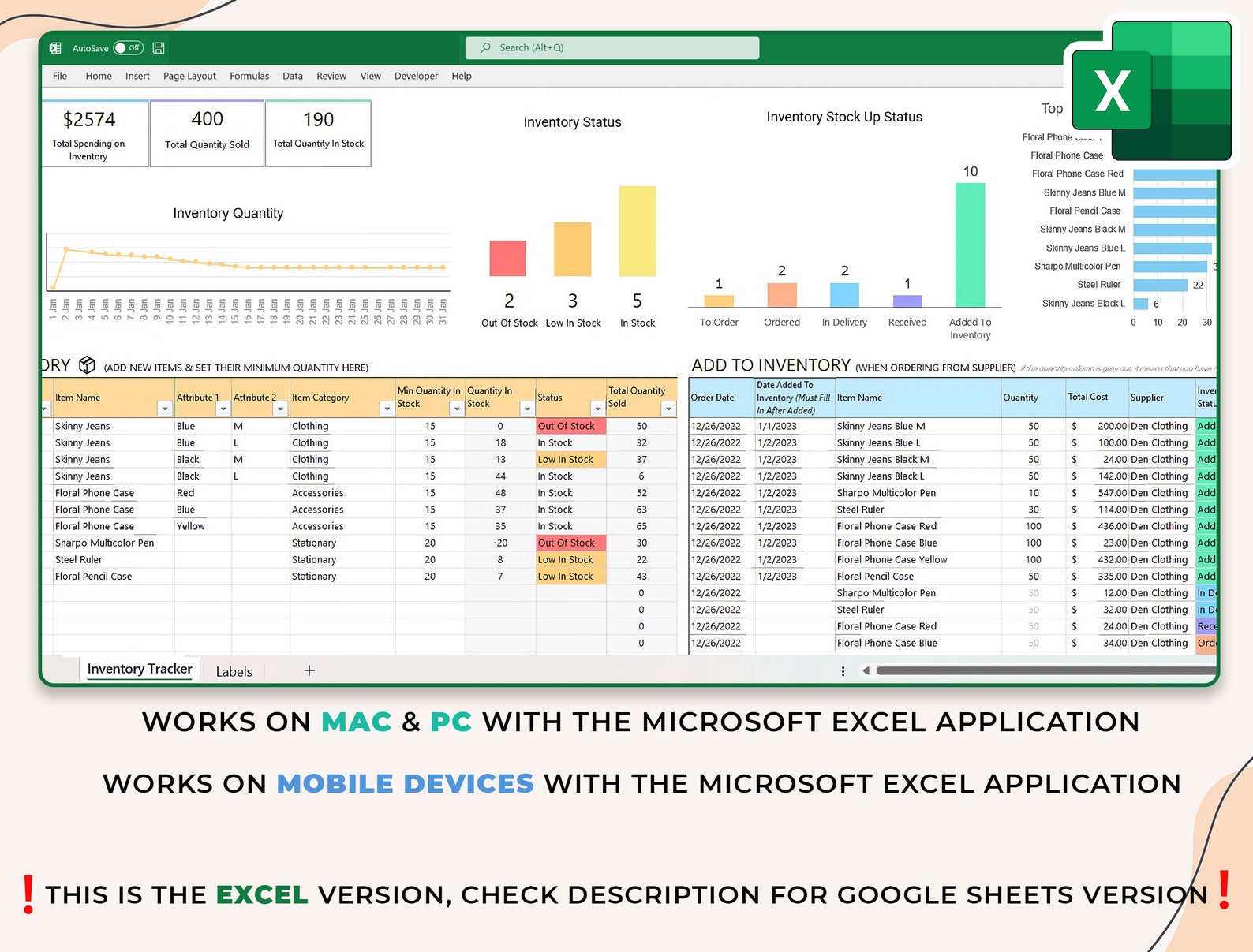 Inventory Tracker – Excel / Google Sheets Template