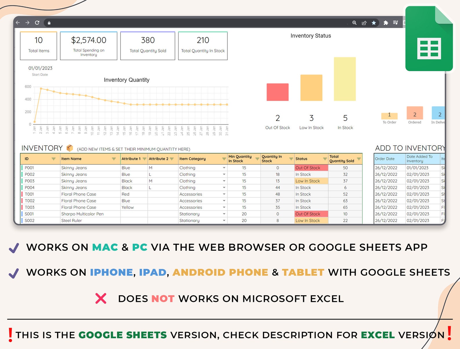 Inventory Tracker - Small Business - Google Sheets Template