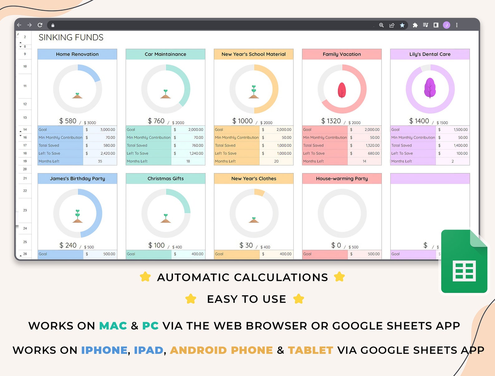 Sinking Funds Tracker – Personal – Google Sheets Template