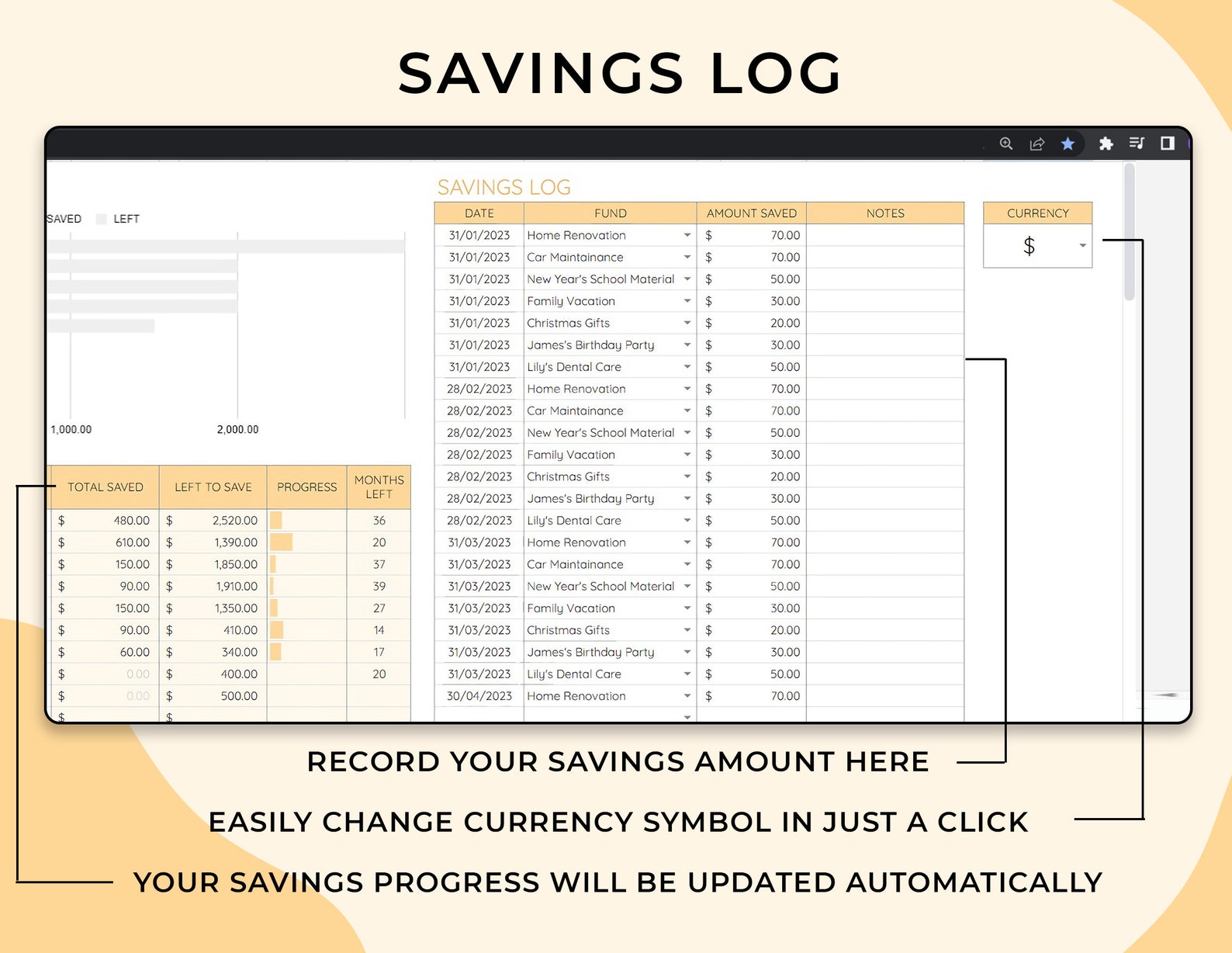 Sinking Funds Tracker – Personal – Google Sheets Template