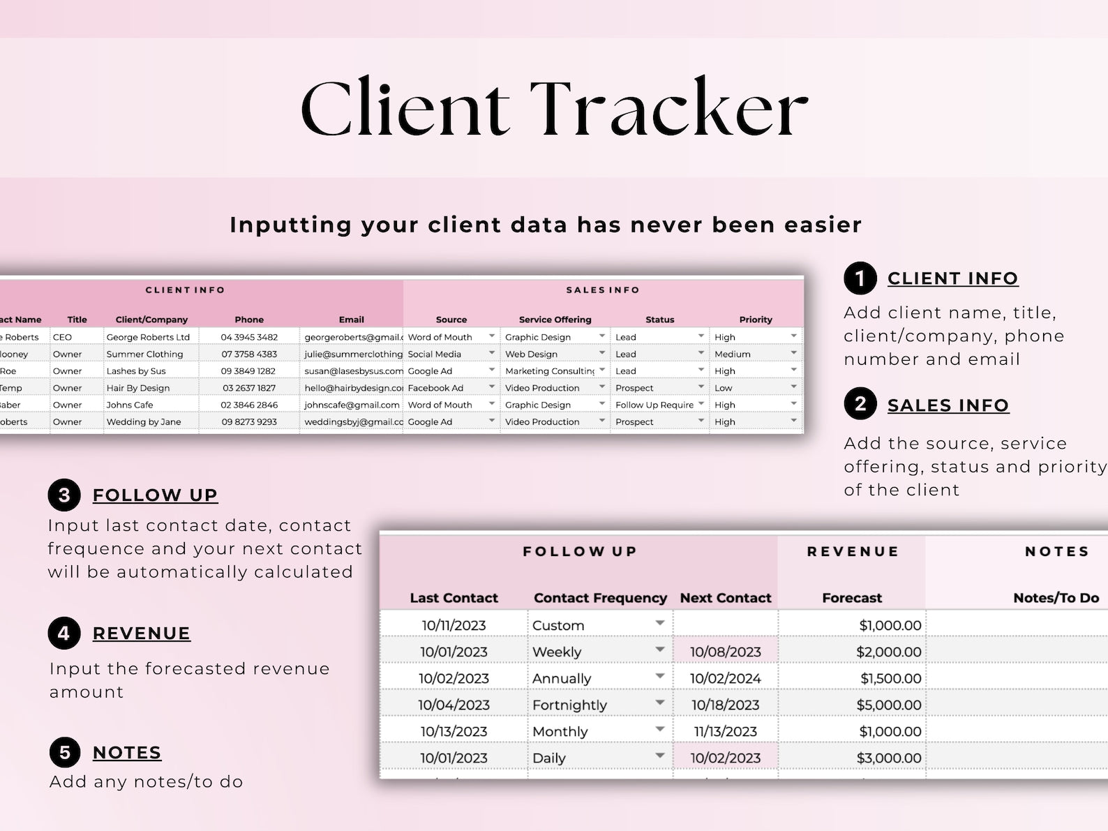 CRM Client Tracker - Small Business - Google Sheets Template