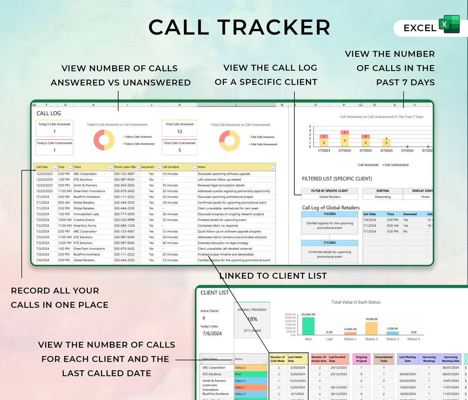 Client Tracker - Small Biz - Excel / Google Sheets Template