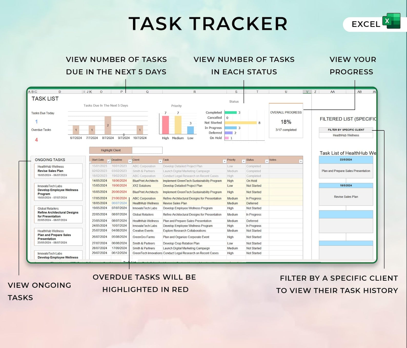 Client Tracker - Small Biz - Excel / Google Sheets Template