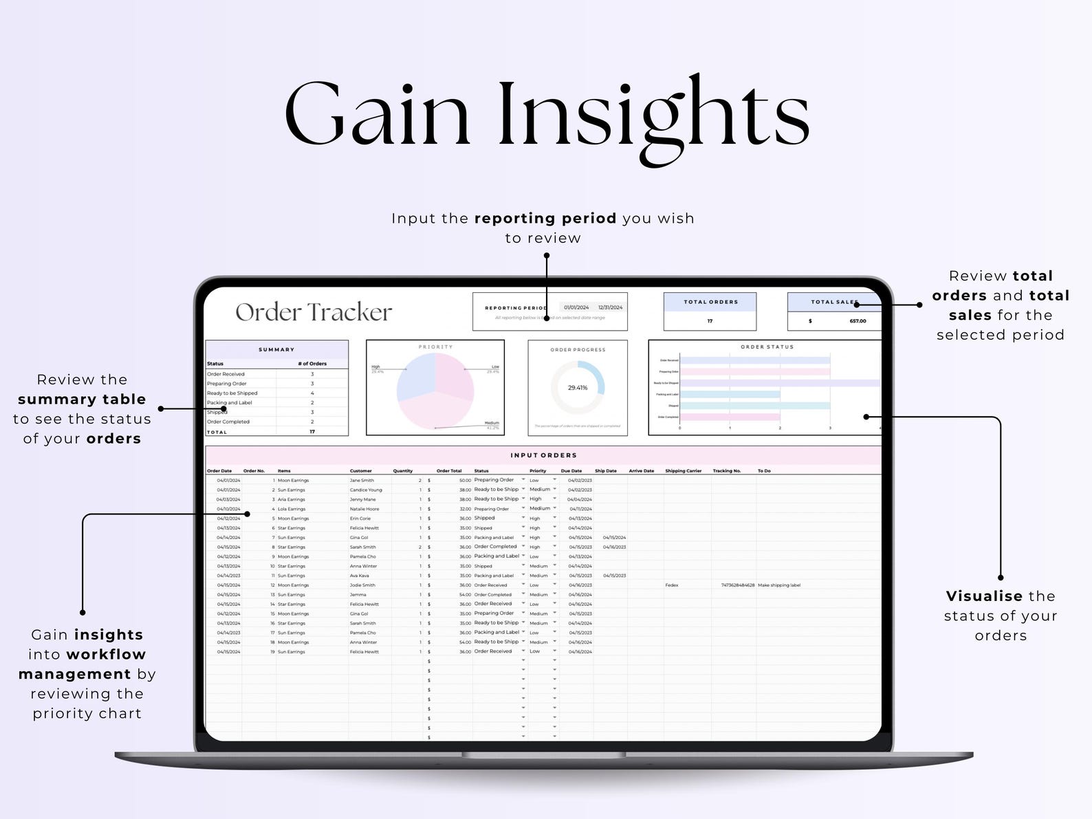 Order Tracker Spreadsheet - Excel / Google Sheets Template