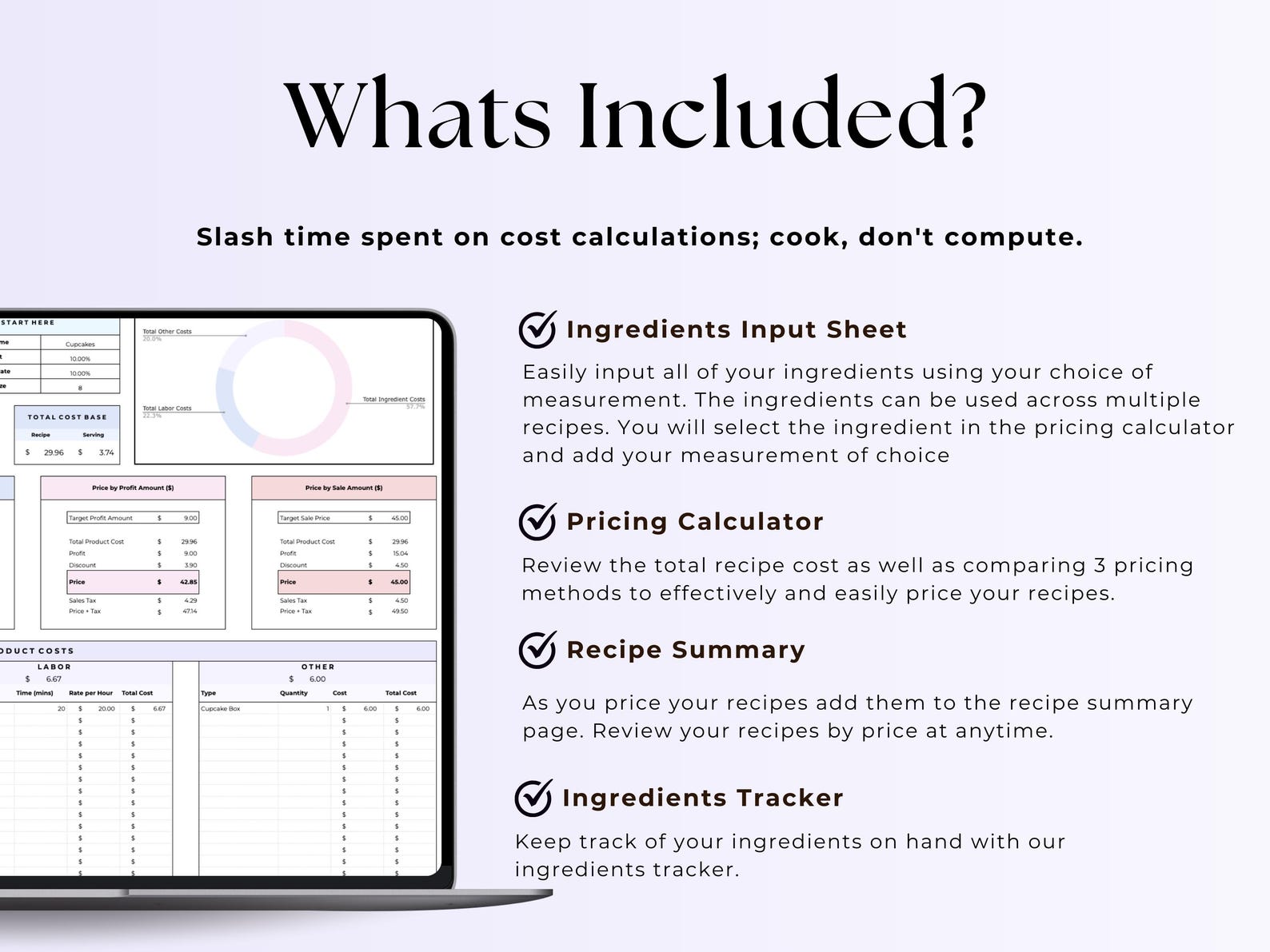 Recipe Costing – Bakery – Excel / Google Sheets Template