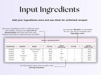 Recipe Costing – Bakery – Excel / Google Sheets Template