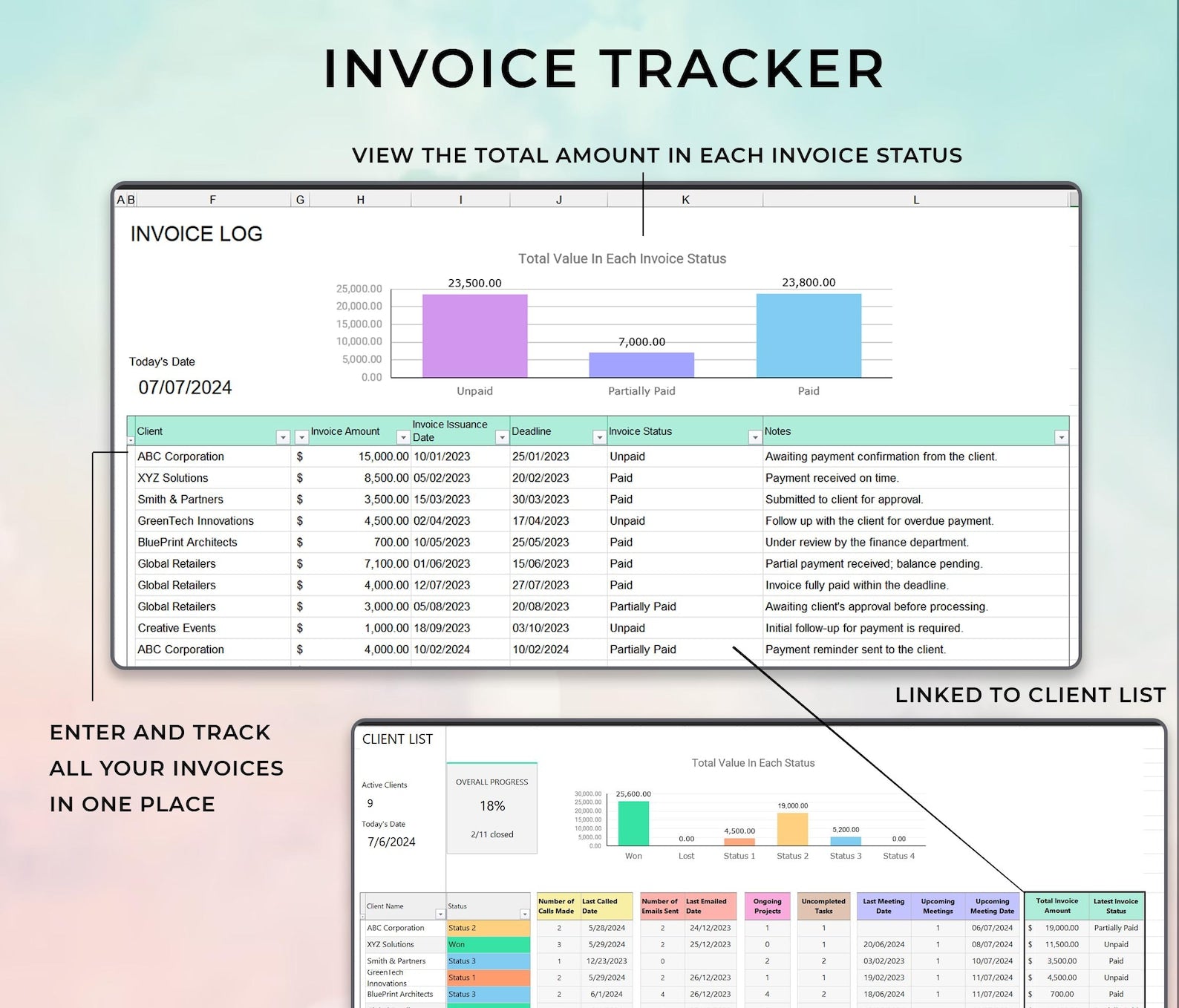 Client Tracker - Small Biz - Excel / Google Sheets Template