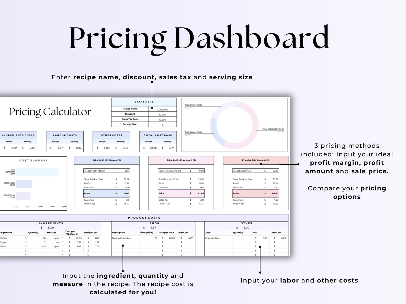 Recipe Costing – Bakery – Excel / Google Sheets Template