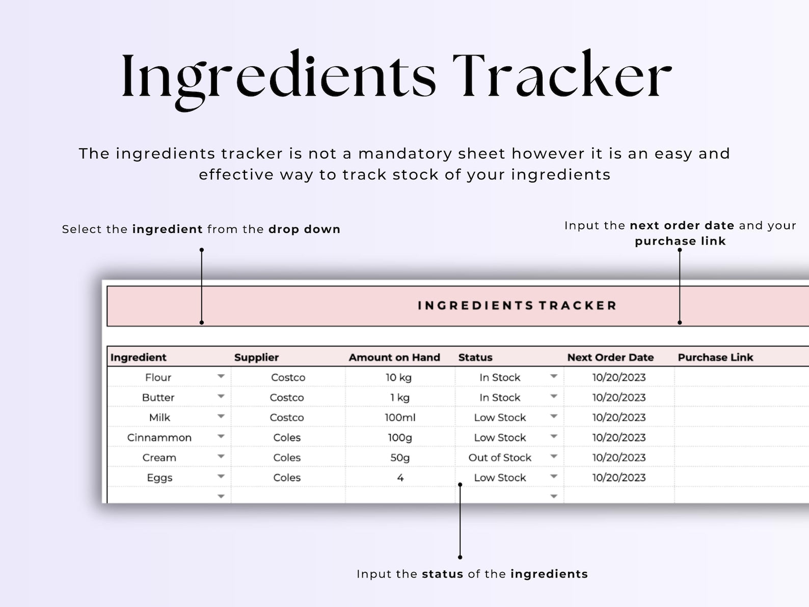 Recipe Costing – Bakery – Excel / Google Sheets Template