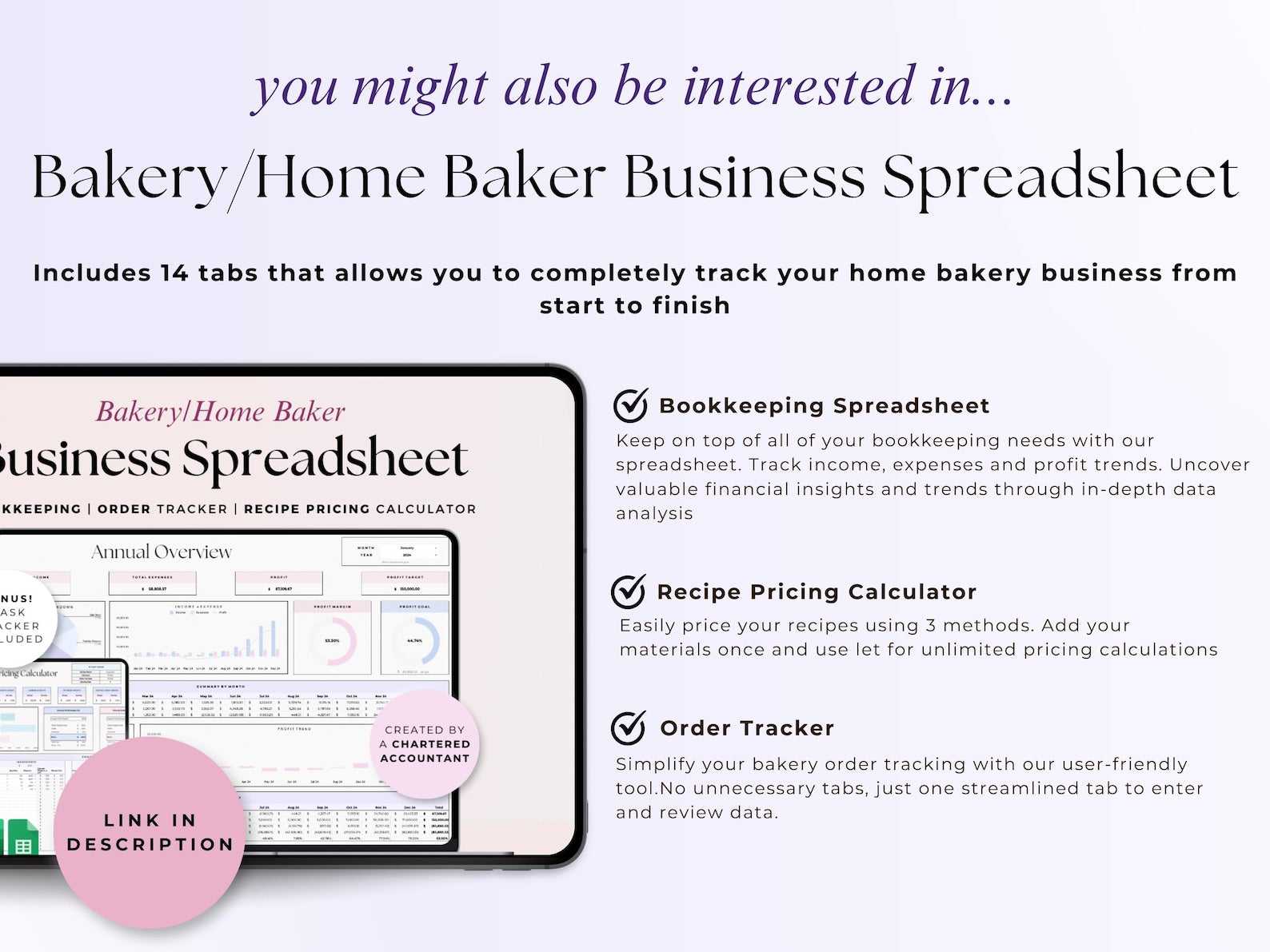 Recipe Costing – Bakery – Excel / Google Sheets Template