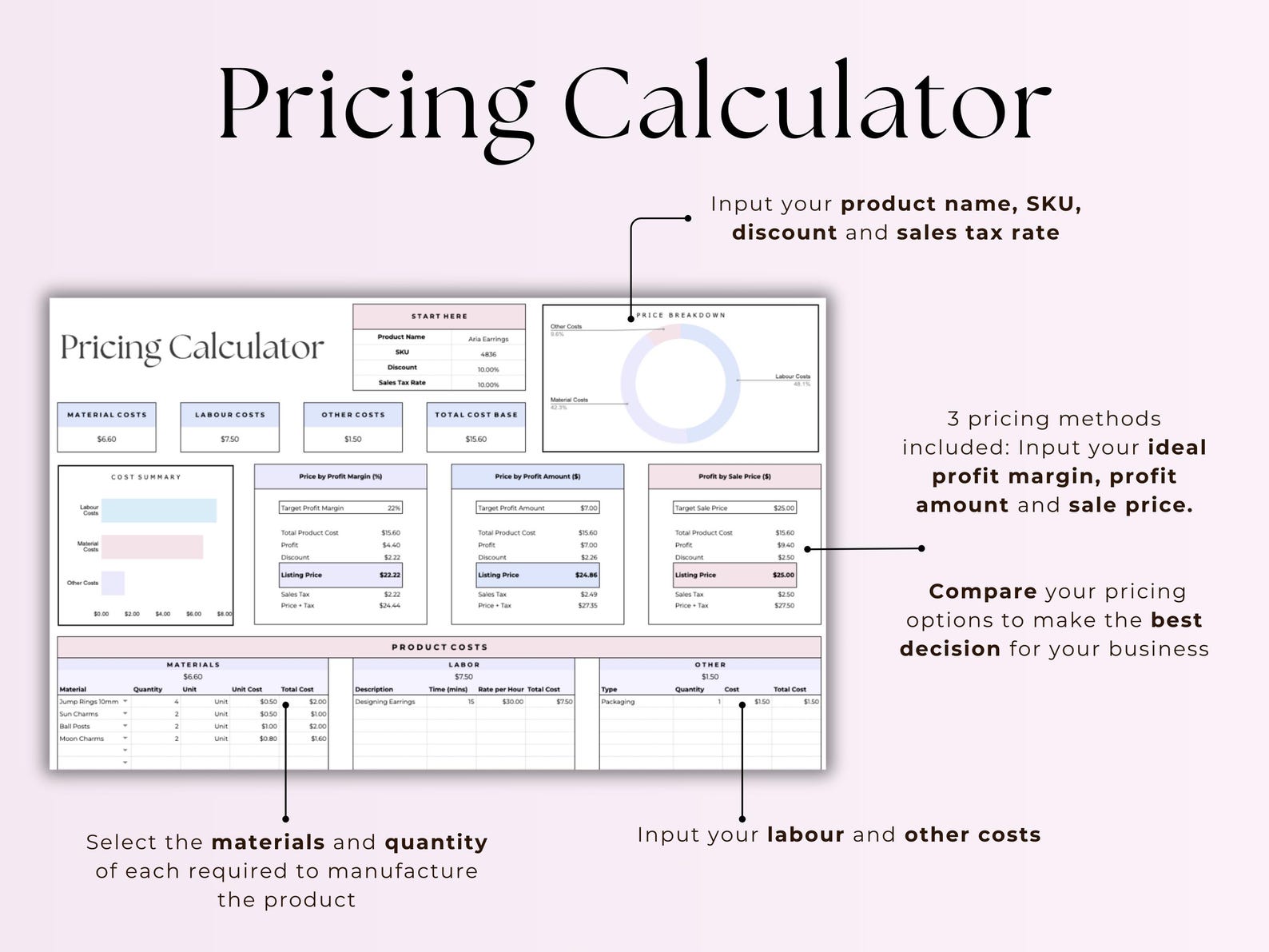 Product Pricing Calculator – Excel / Google Sheets Template