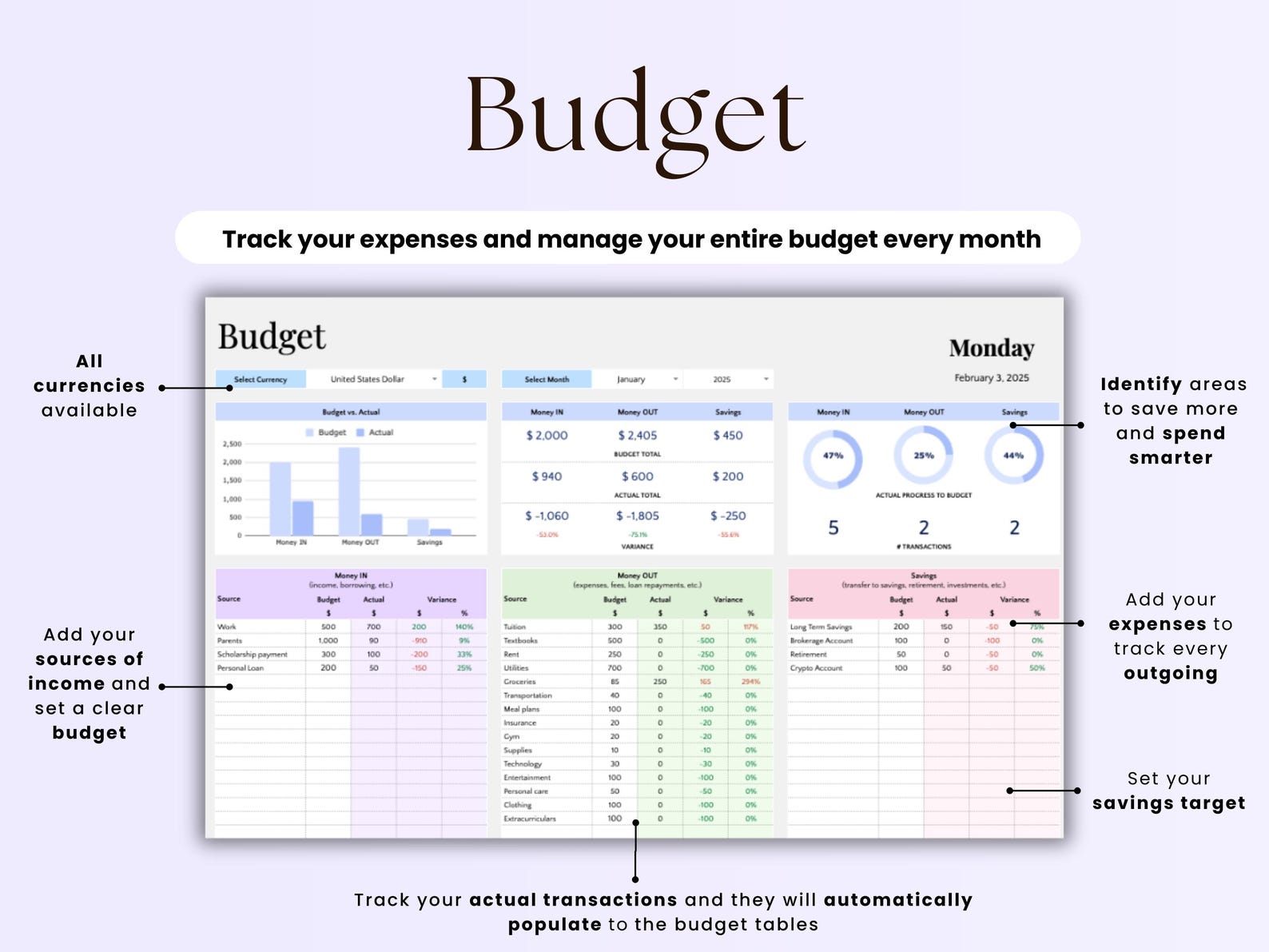 Student Planner – Students – Excel / Google Sheets Template
