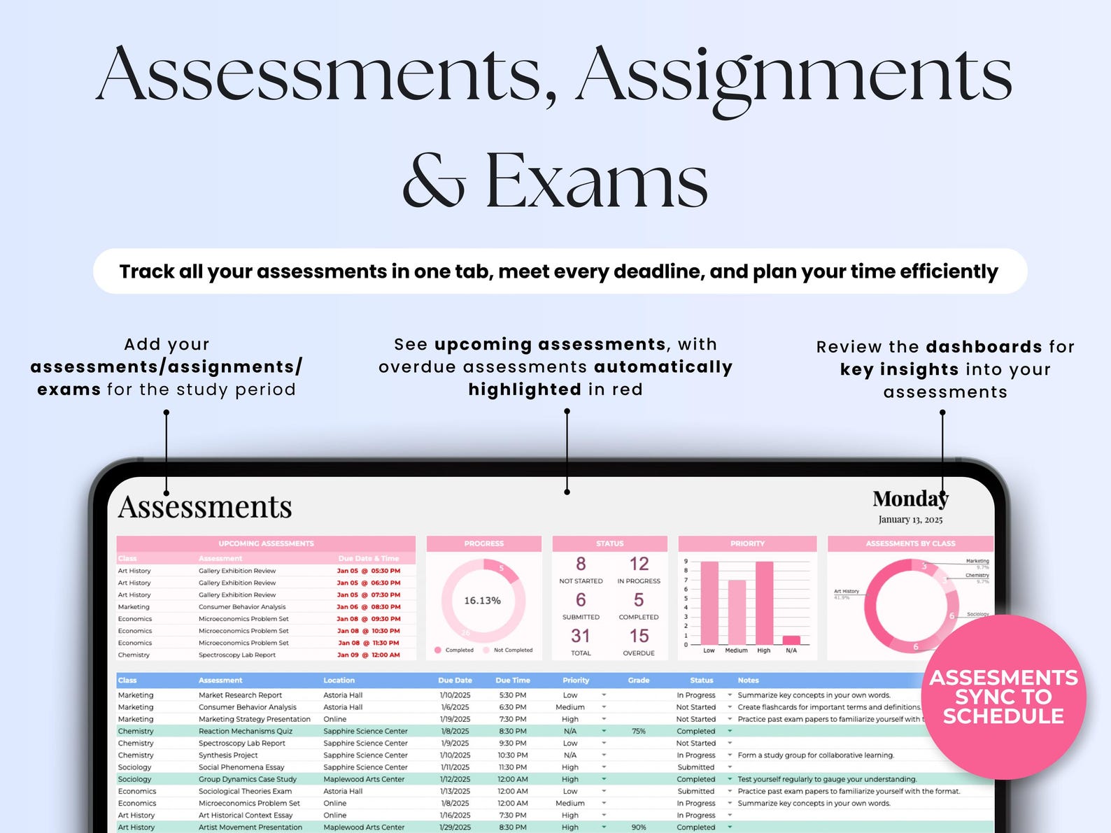 Student Planner – College – Excel Google Sheets Template