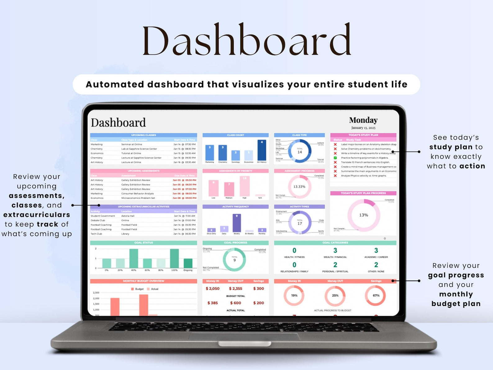 Student Planner – College – Excel Google Sheets Template
