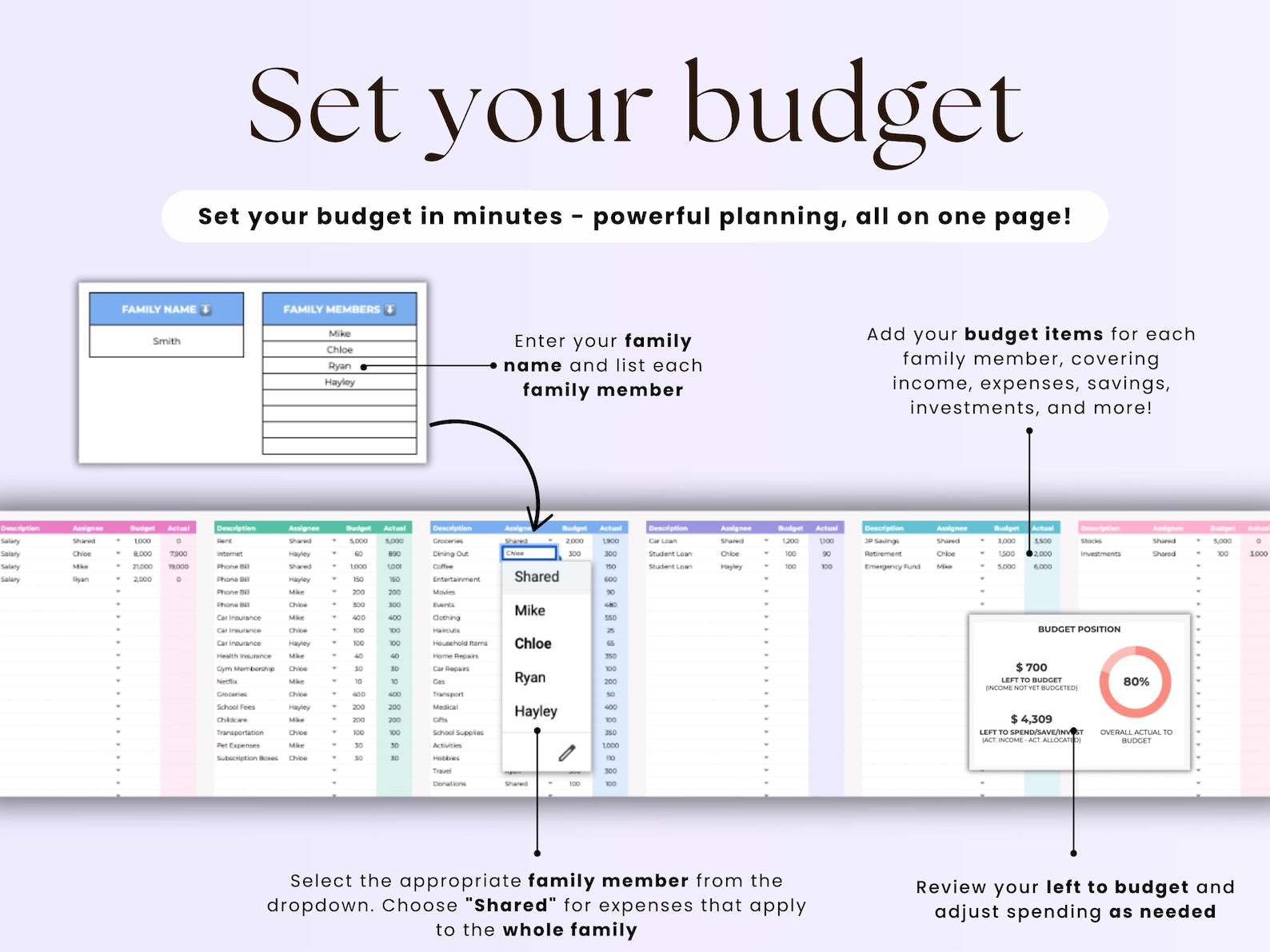 Family Budget Planner -For Families - Google Sheets Template
