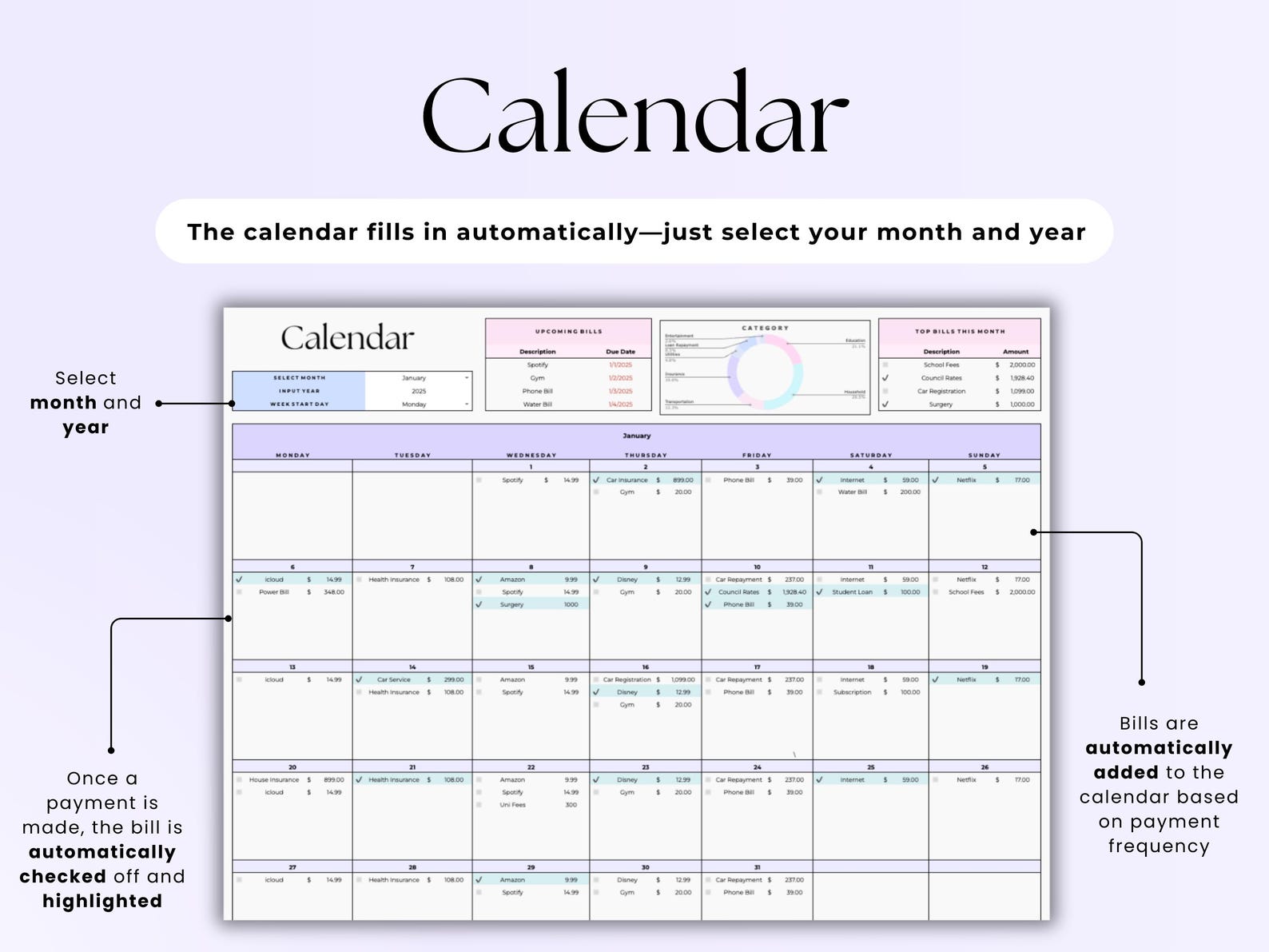 Bill Tracker – Personal – Excel / Google Sheets Template