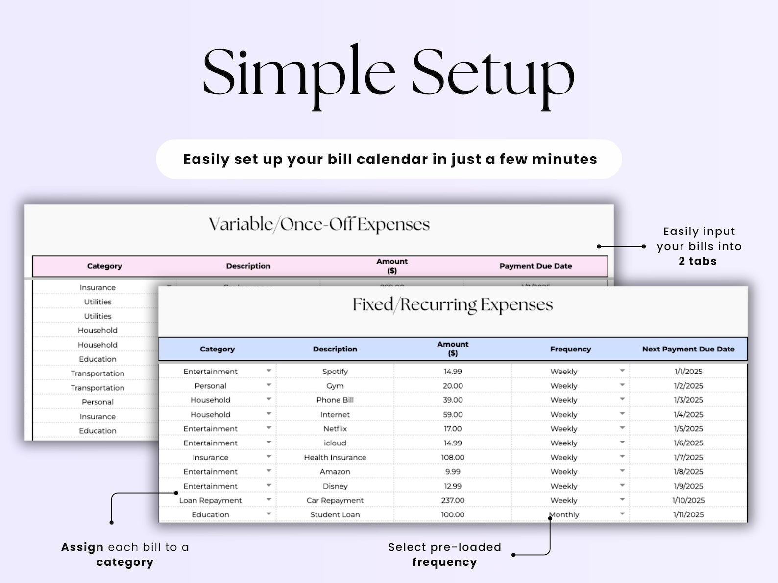 Bill Tracker – Personal – Excel / Google Sheets Template