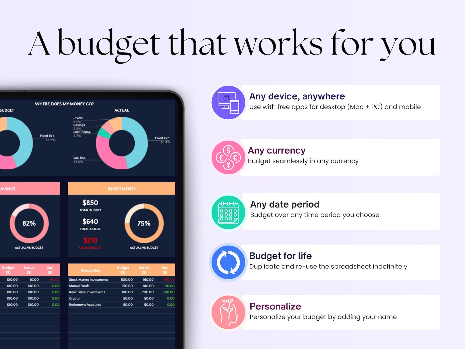 Budget Planner - Personal - Excel / Google Sheets Template