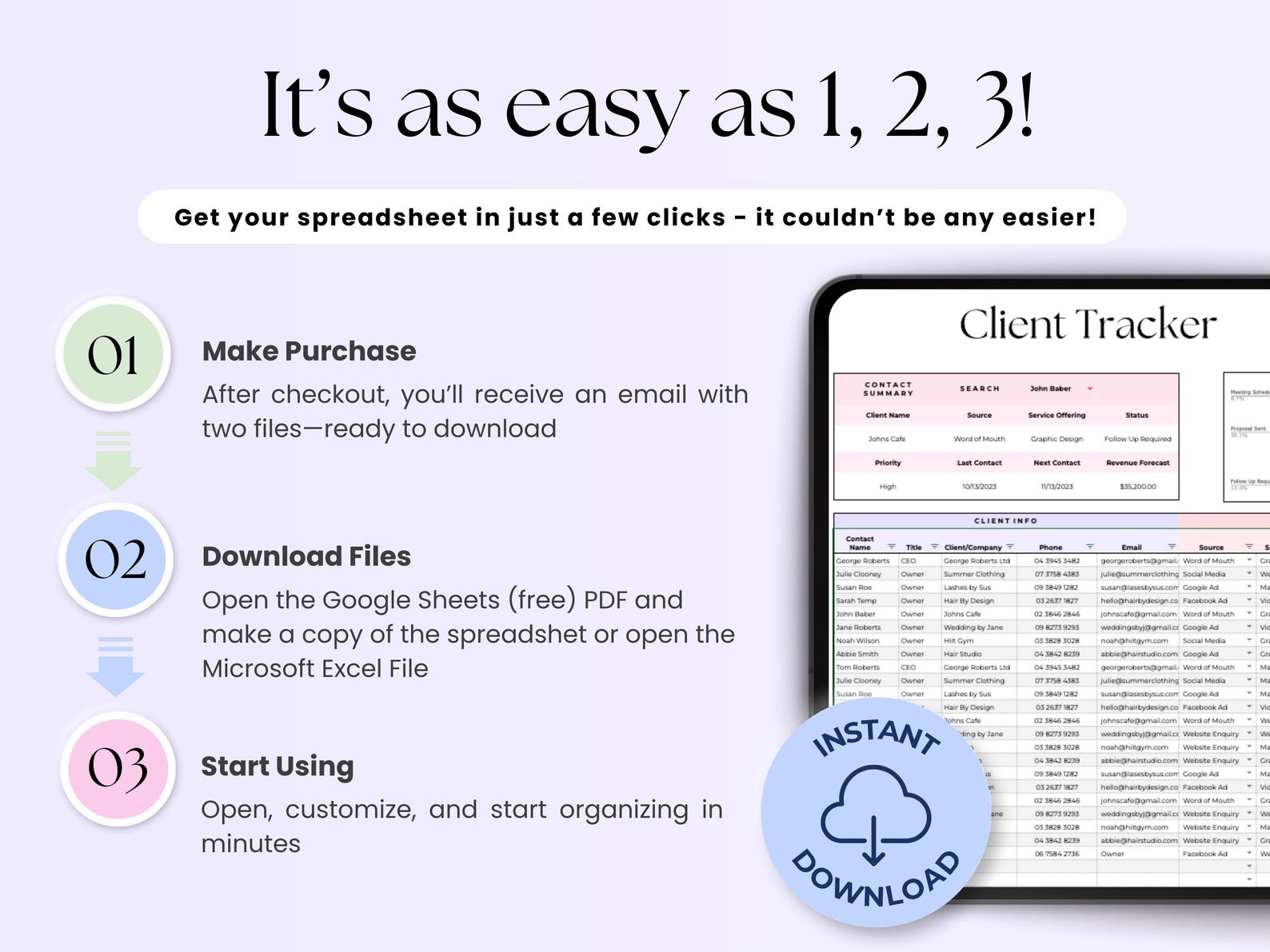 Client Tracker – Small Biz – Excel / Google Sheets Template