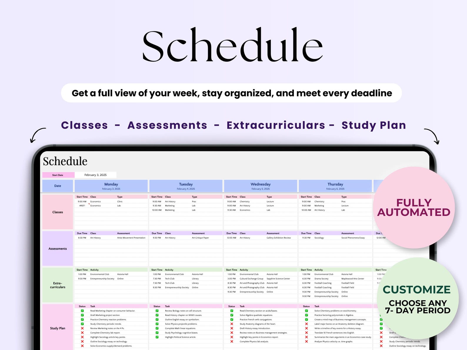 Student Planner – Students – Excel / Google Sheets Template