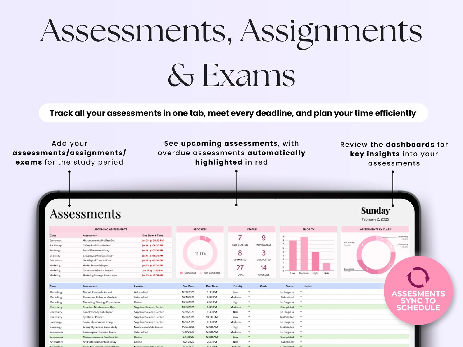 Student Planner – Students – Excel / Google Sheets Template