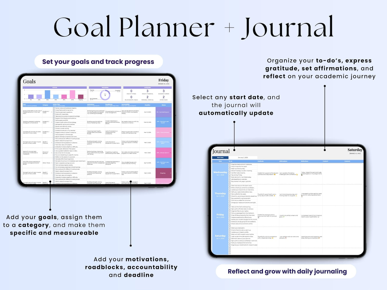 Student Planner – College – Excel Google Sheets Template