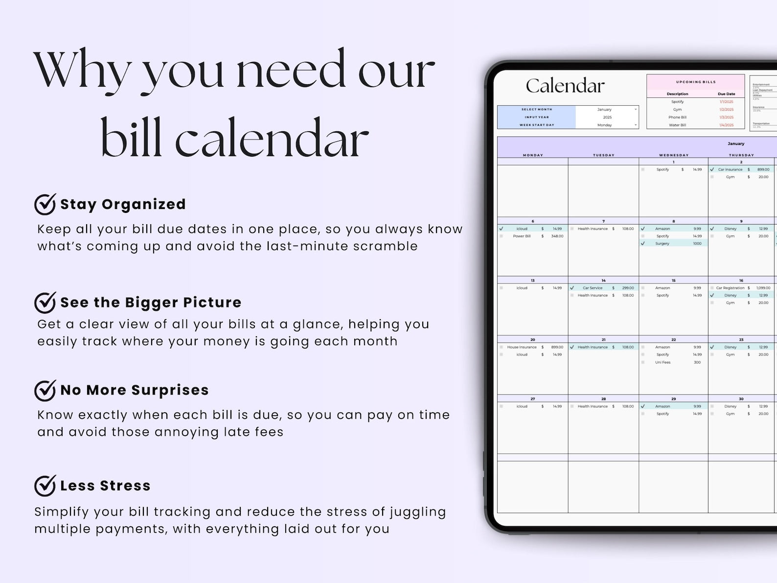 Bill Tracker – Personal – Excel / Google Sheets Template