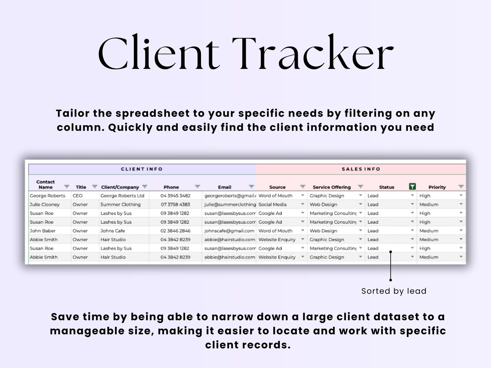 Client Tracker – Small Biz – Excel / Google Sheets Template