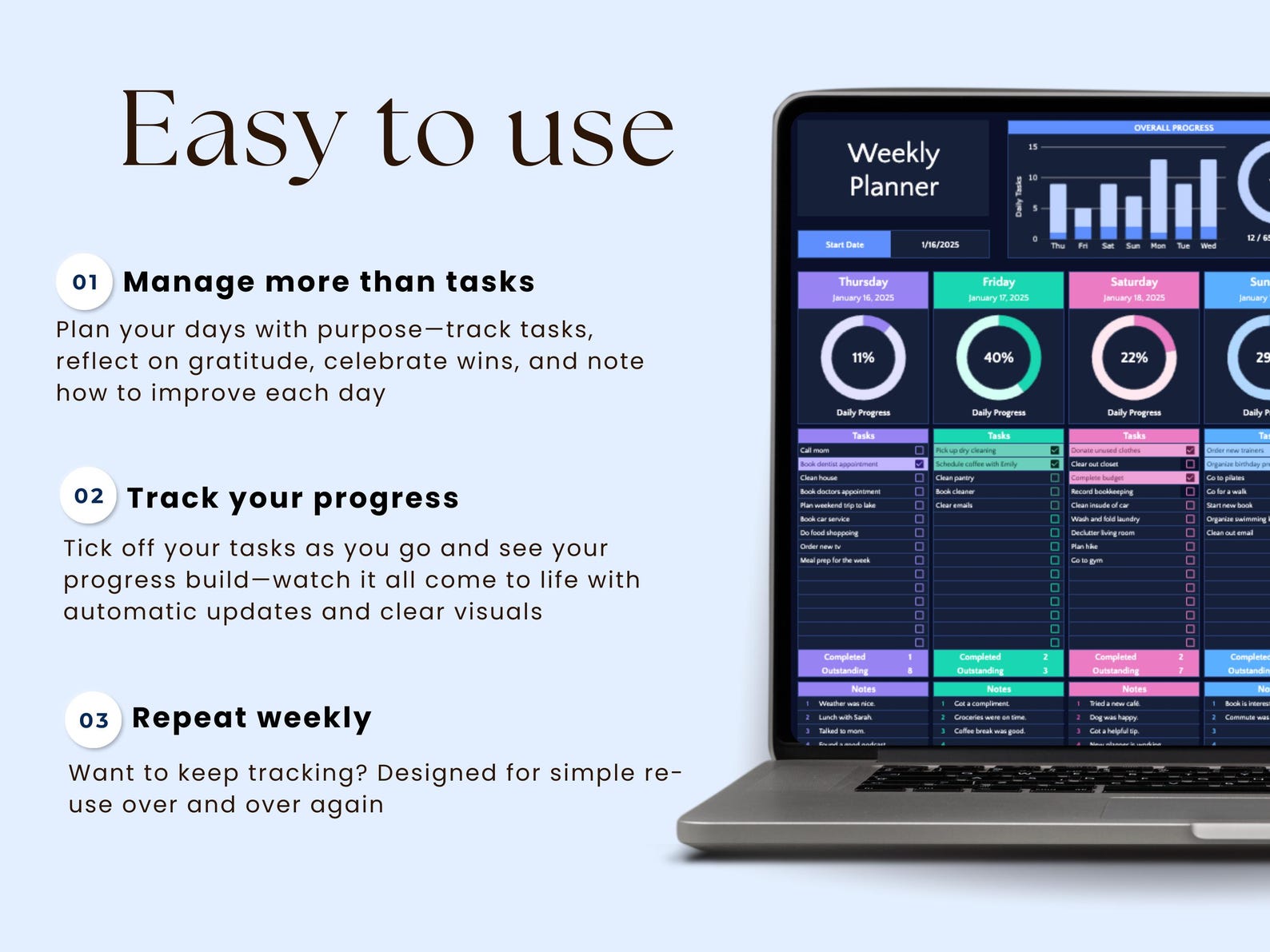 Weekly Planner Daily Task Tracker – Google Sheets Template