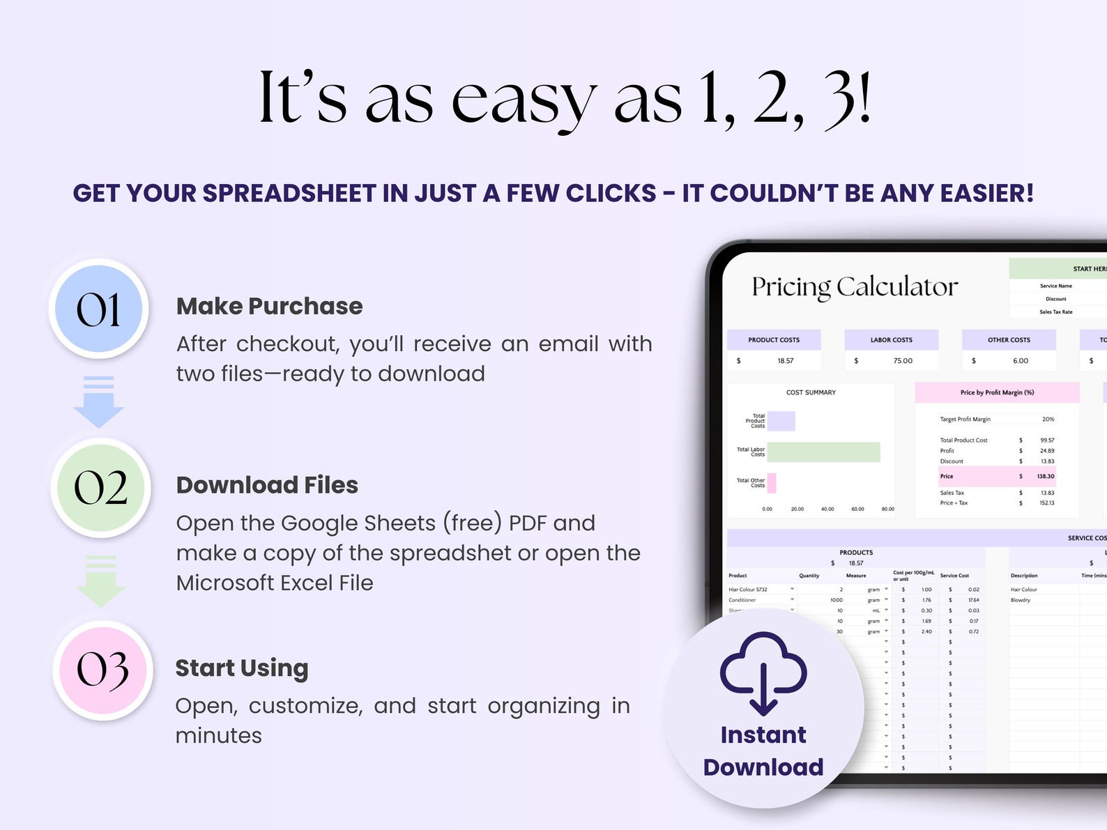 Cost Pricing Calculator – Lash Pros – Google Sheets Template