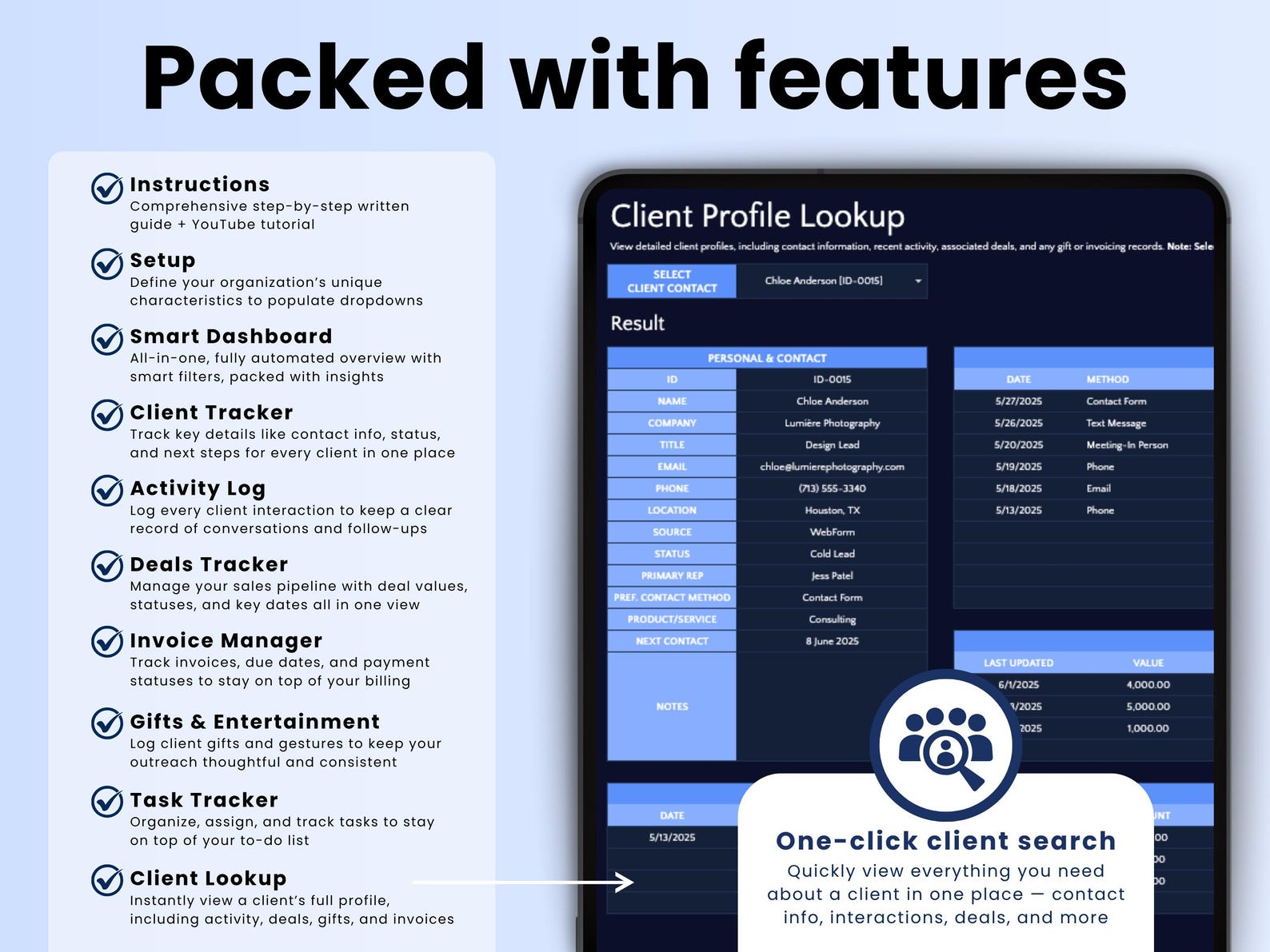 Client Tracker – Small Biz – Excel / Google Sheets Template