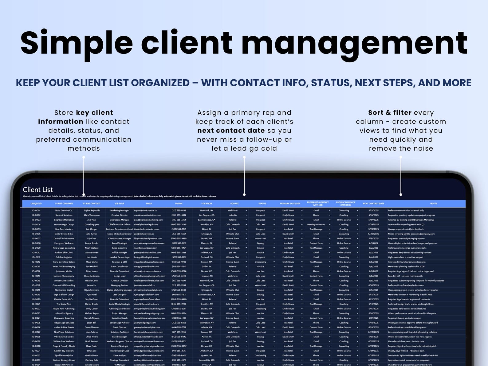 Client Tracker – Small Biz – Excel / Google Sheets Template