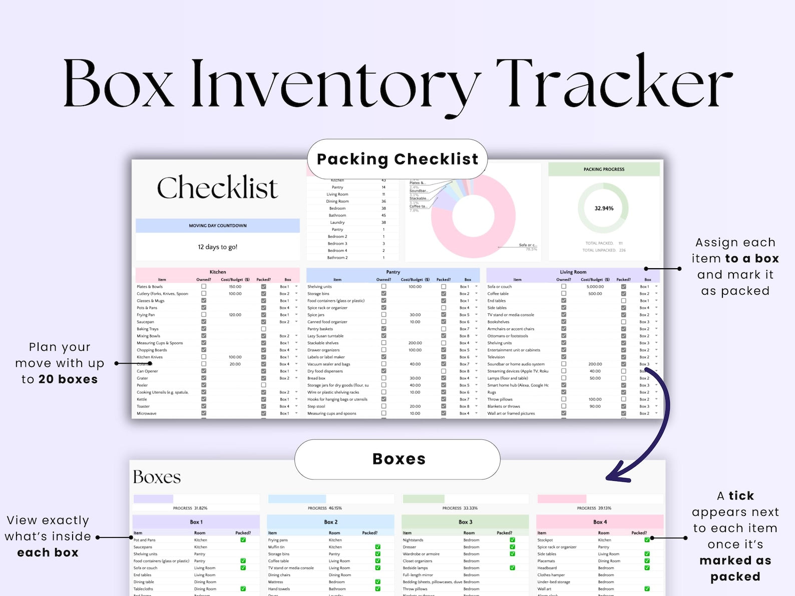 Moving Planner – Renters – Excel / Google Sheets Template
