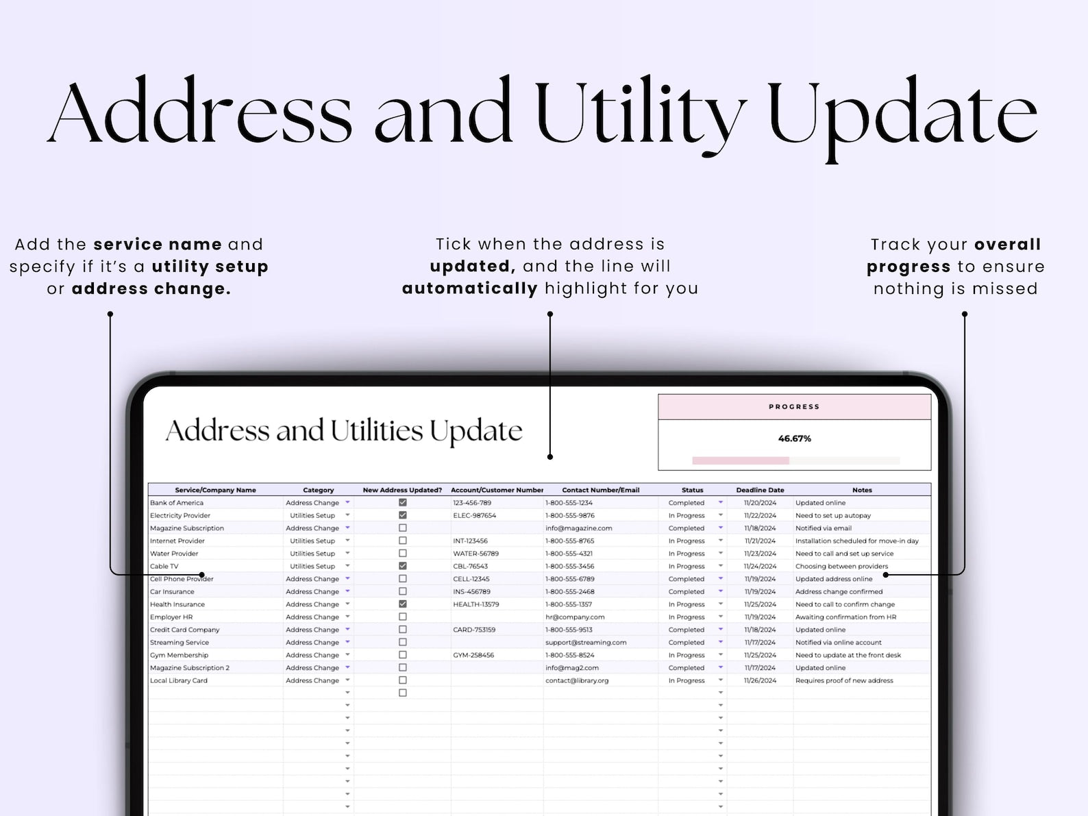 First Apartment Checklist – Movers – Google Sheets Template