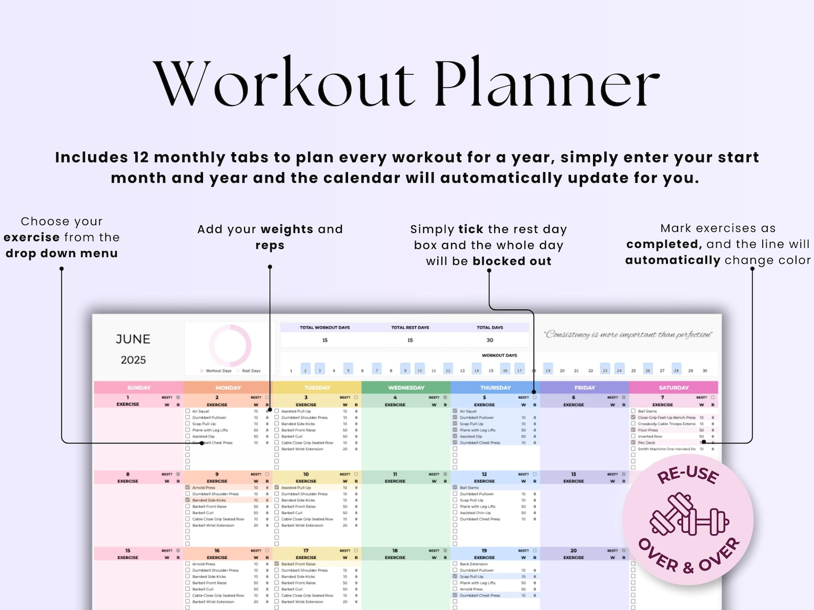 Workout Planner - Beginners - Google Sheets Template