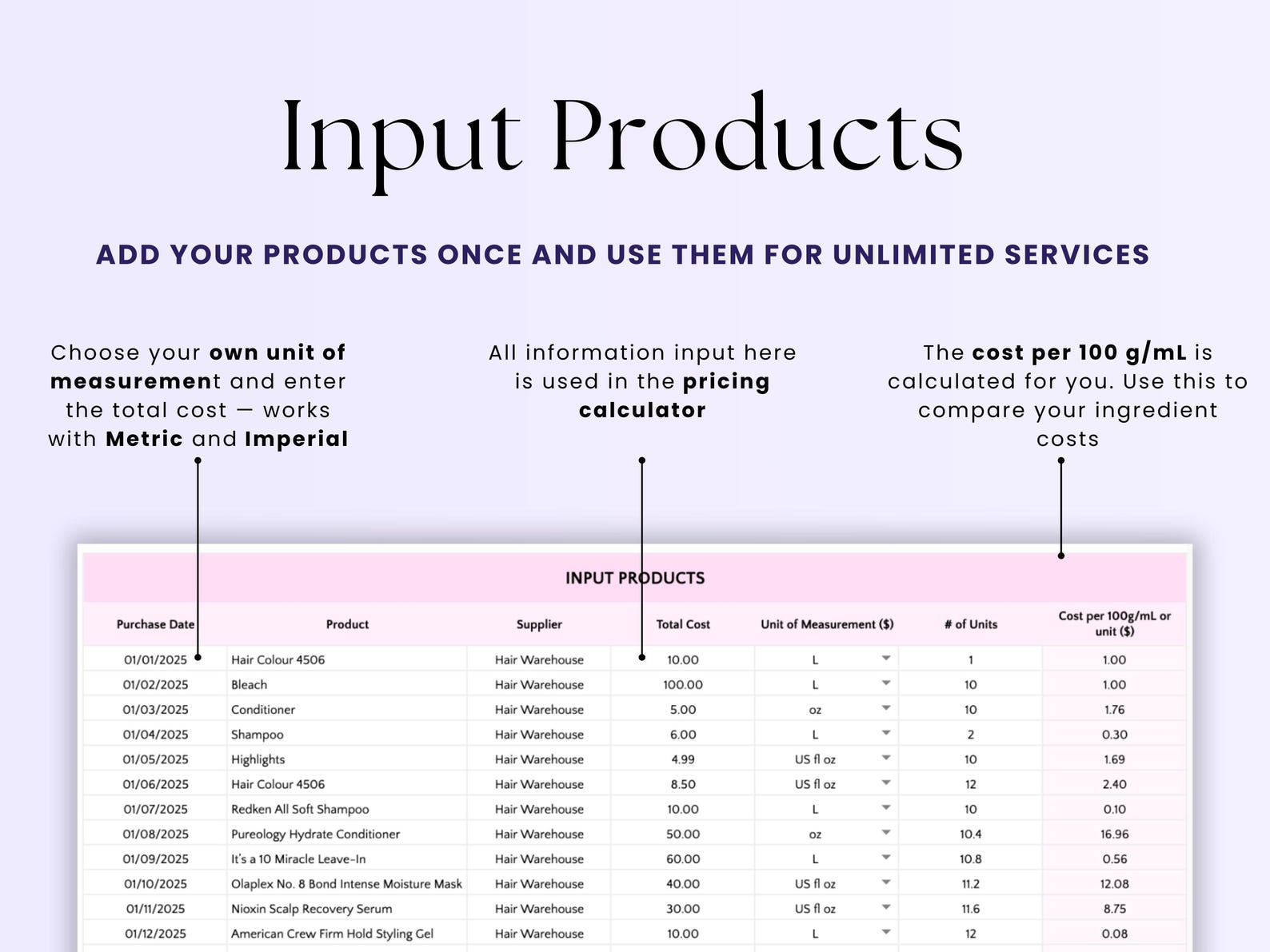 Cost Pricing Calculator – Lash Pros – Google Sheets Template