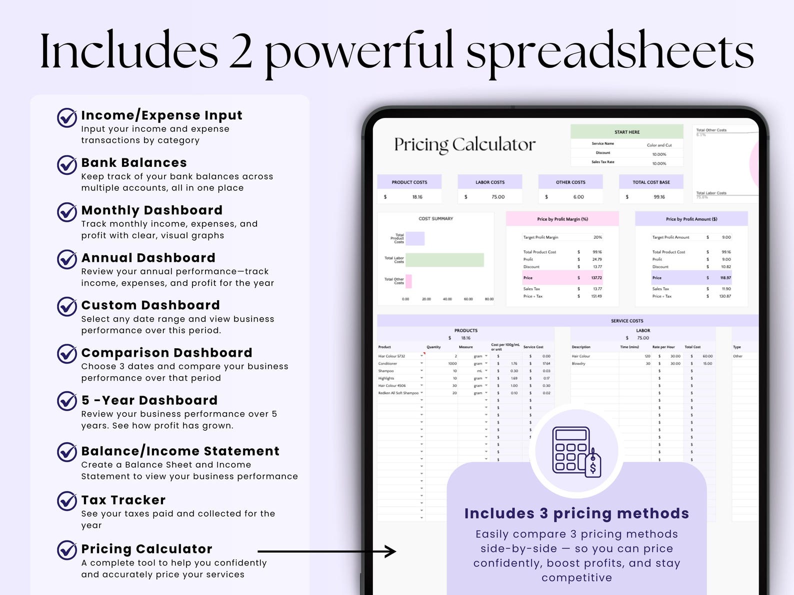 Beauty Bookkeeping – Techs – Excel / Google Sheets Template