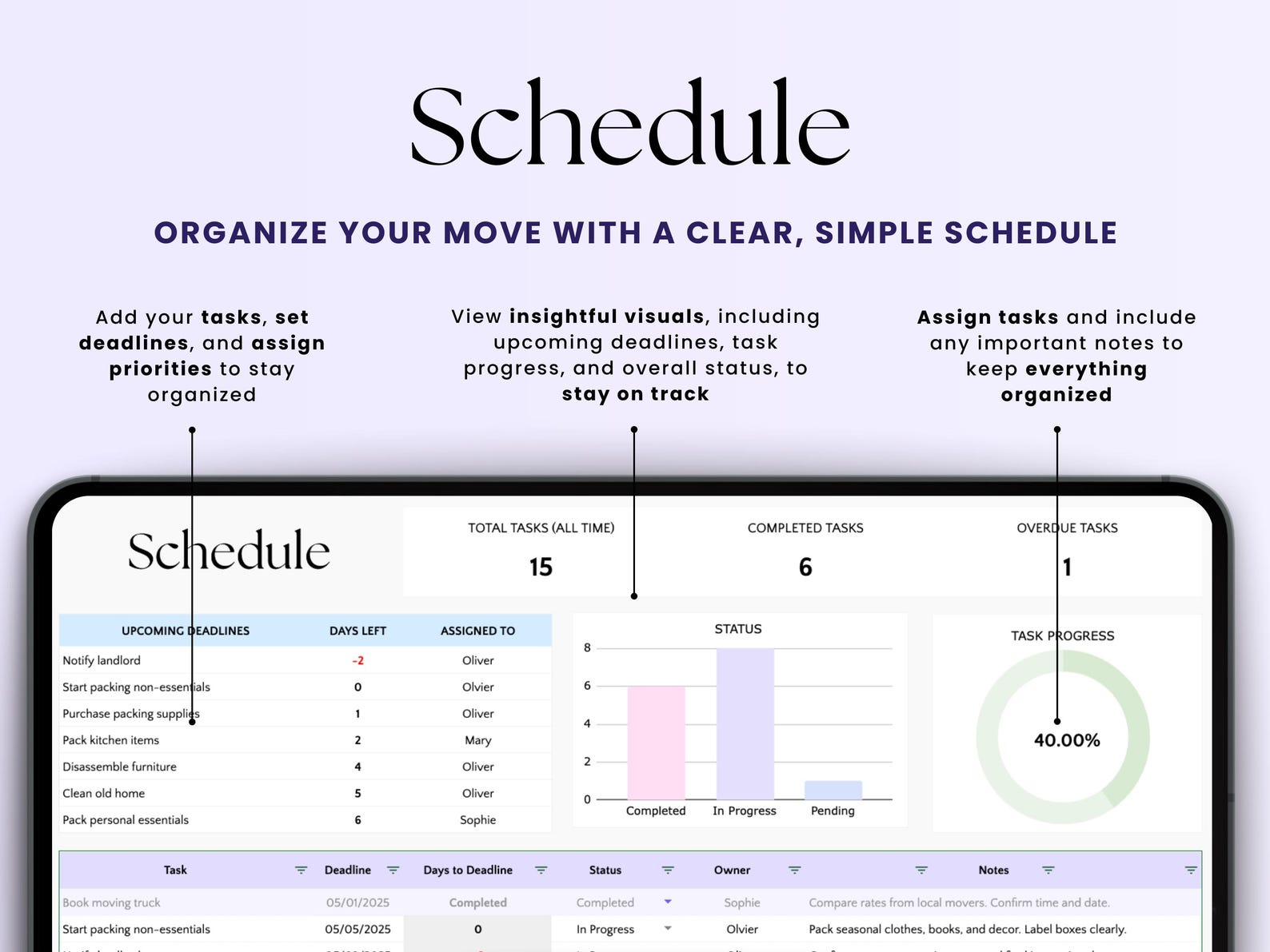 Moving Planner – Renters – Excel / Google Sheets Template