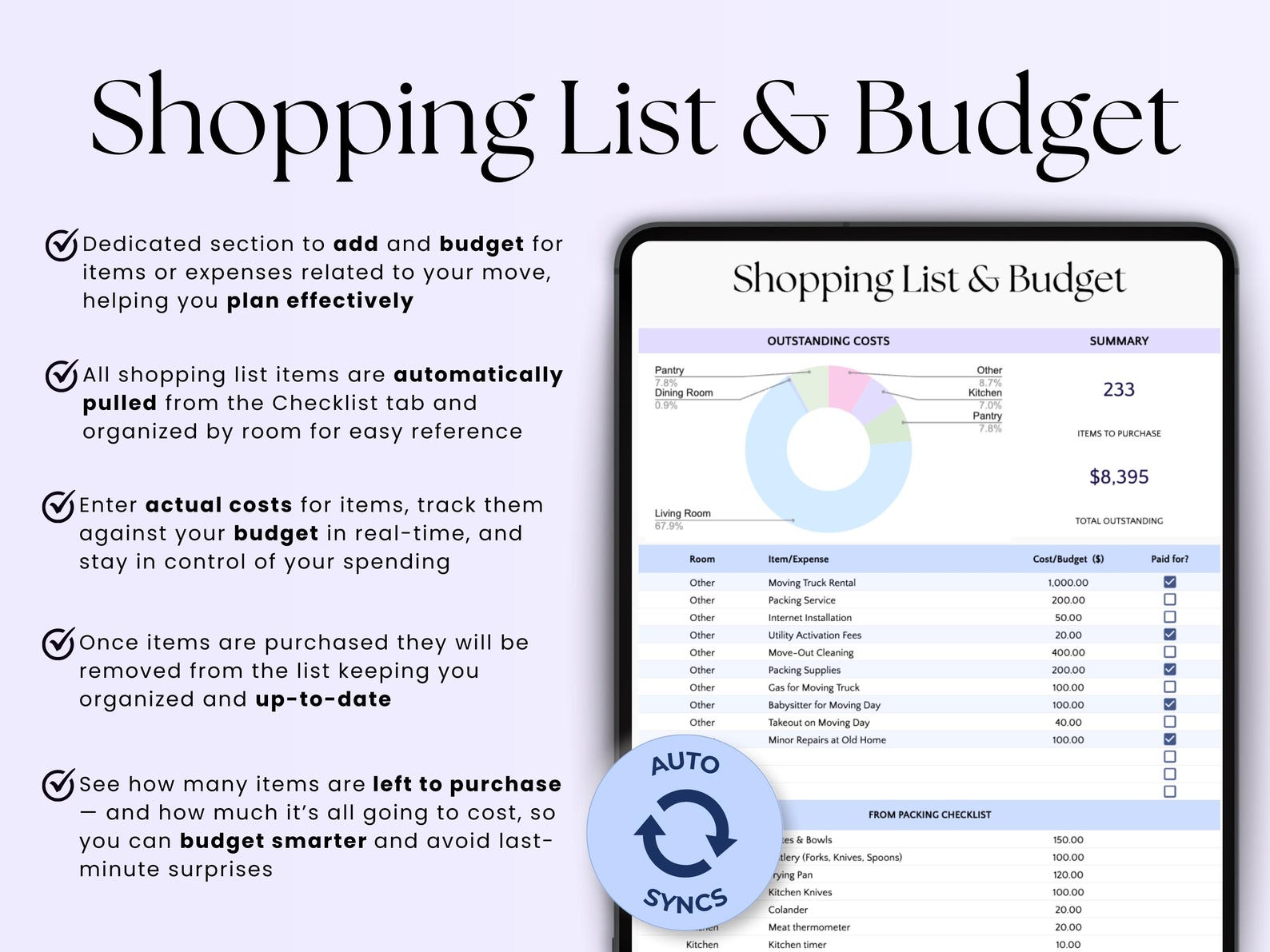 Moving Planner – Renters – Excel / Google Sheets Template