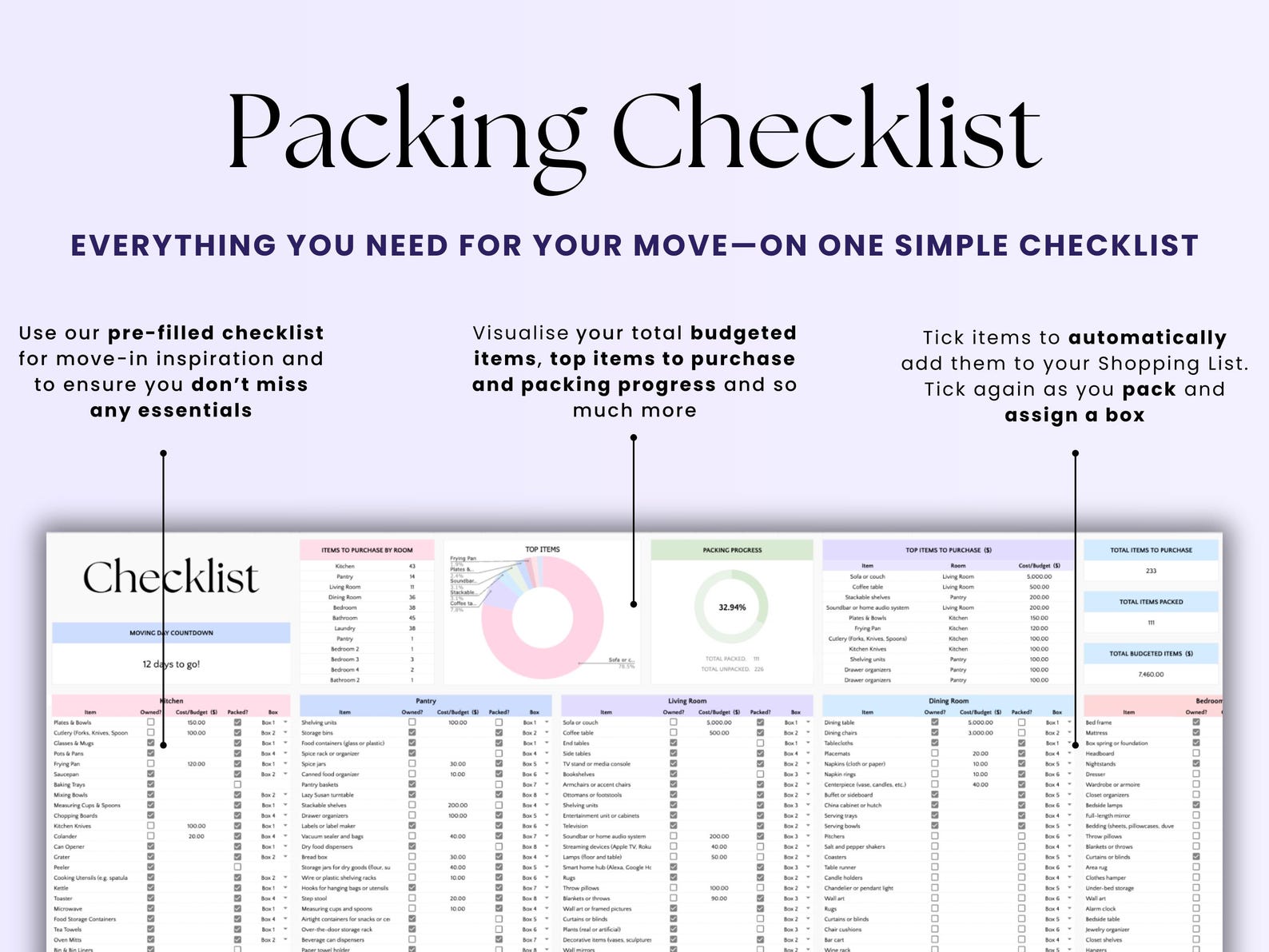 Moving Planner – Renters – Excel / Google Sheets Template