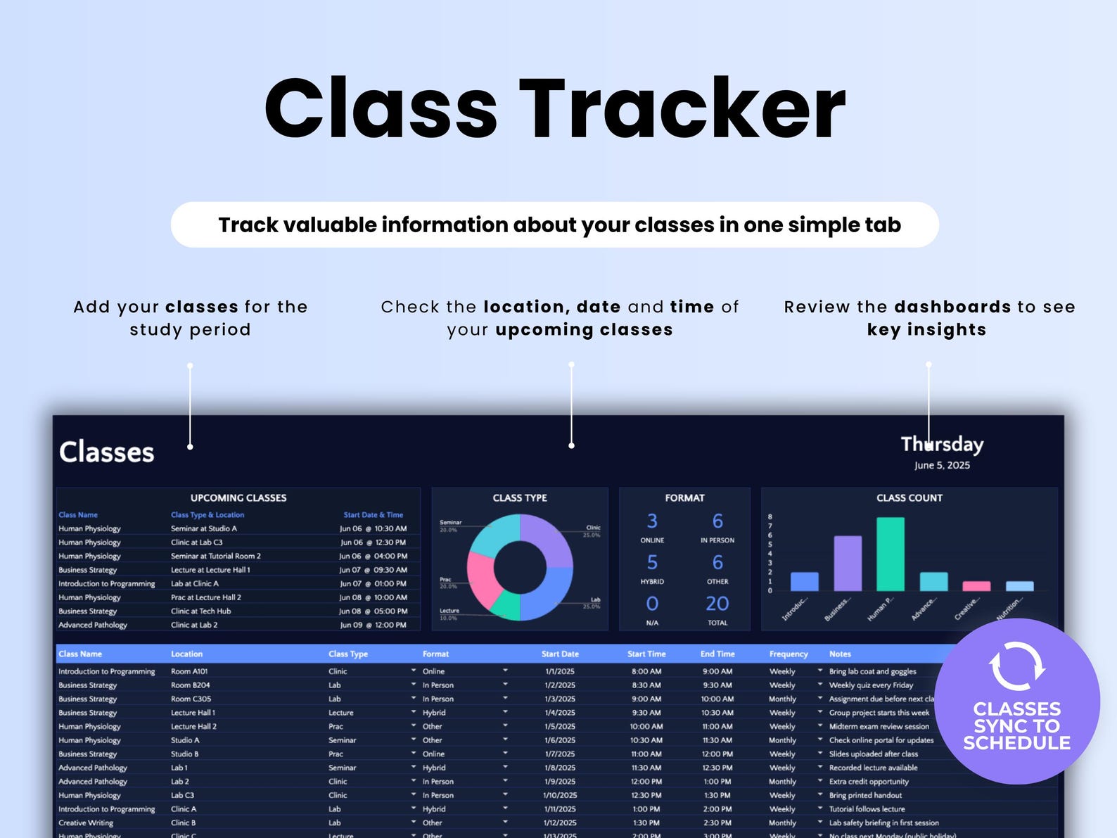 Student Planner - Students - Google Sheets Template