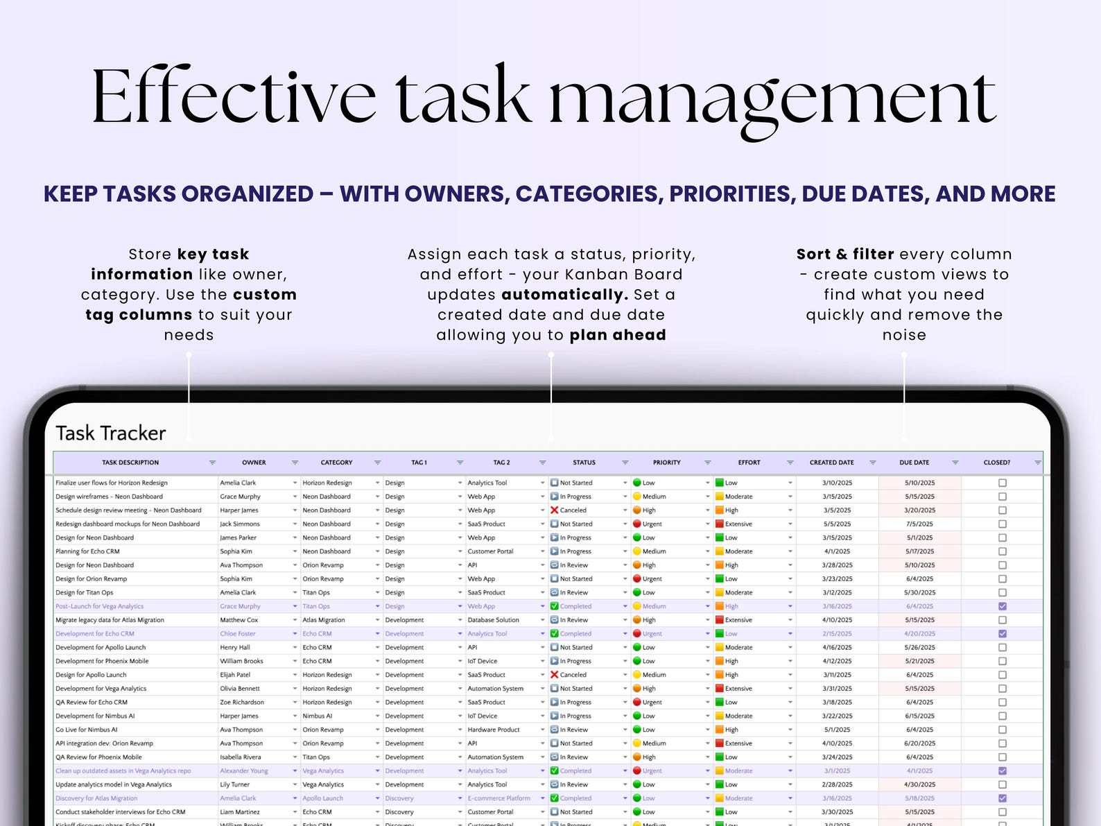 Kanban Board Task Tracker - Small Business - Excel Template