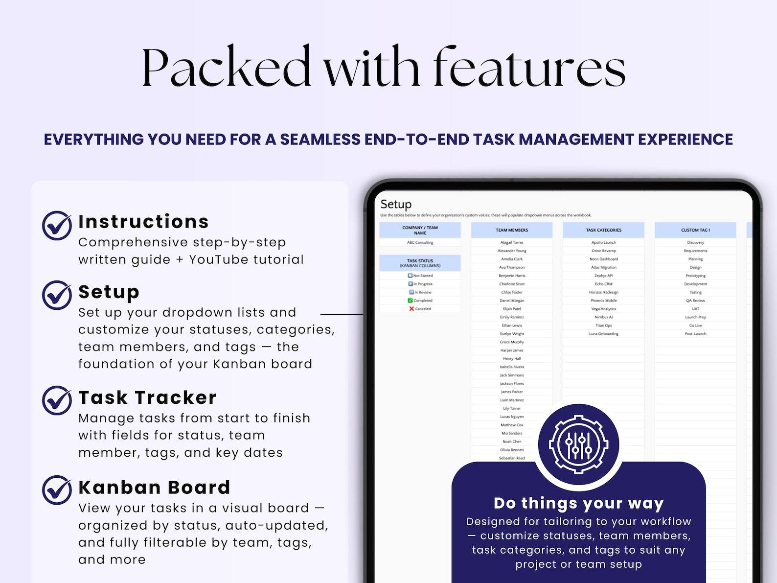 Kanban Board Task Tracker - Small Business - Excel Template