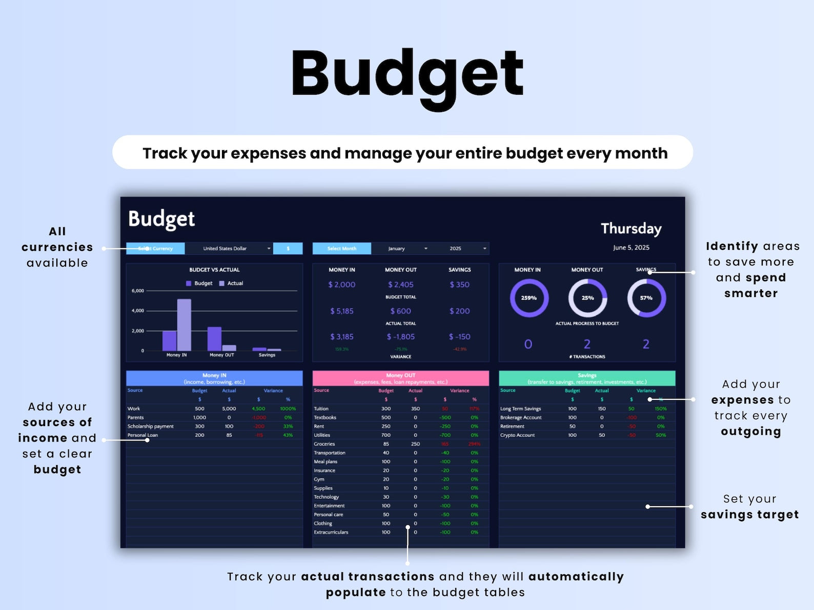 Student Planner - Students - Google Sheets Template