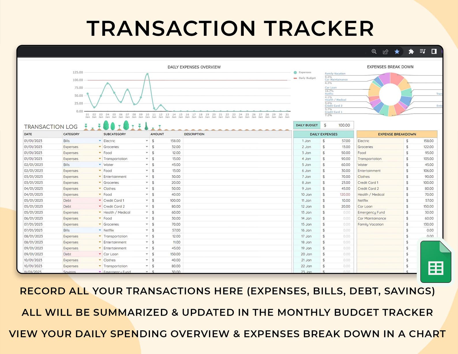 Budget Dashboard - Individuals - Google Sheets Template