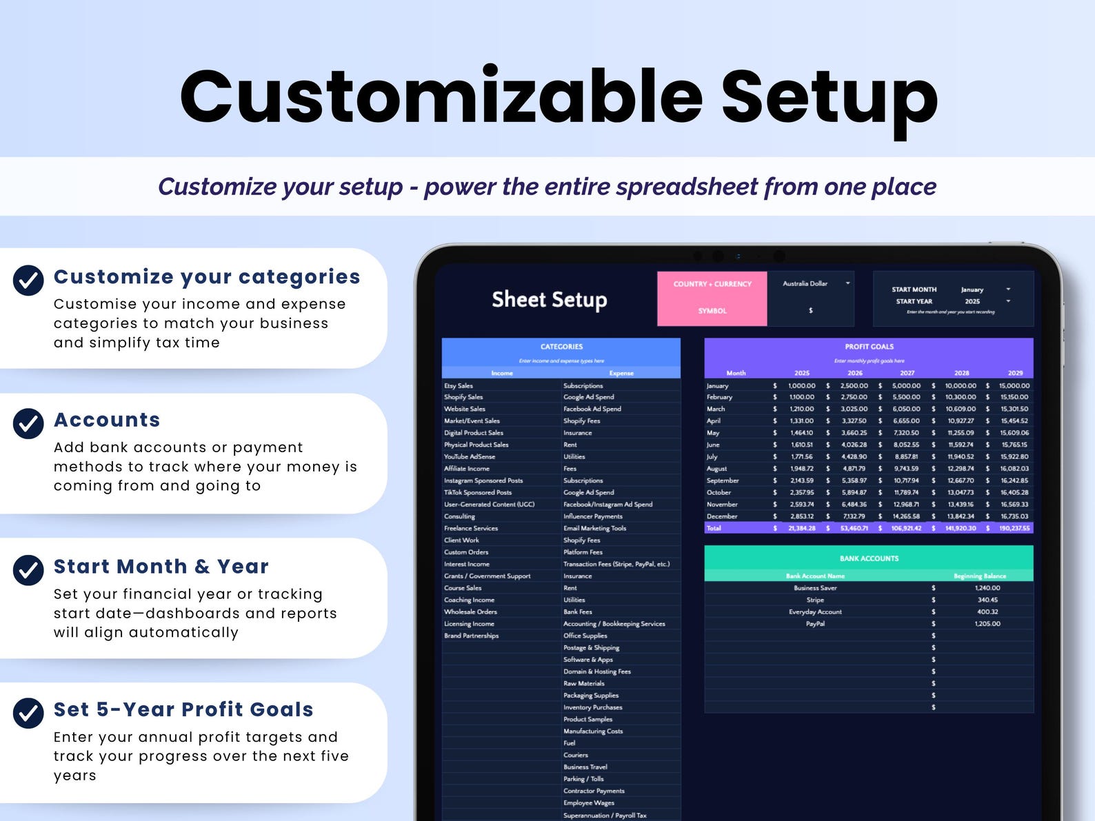 Bookkeeping Spreadsheet - Small Business - Excel Template